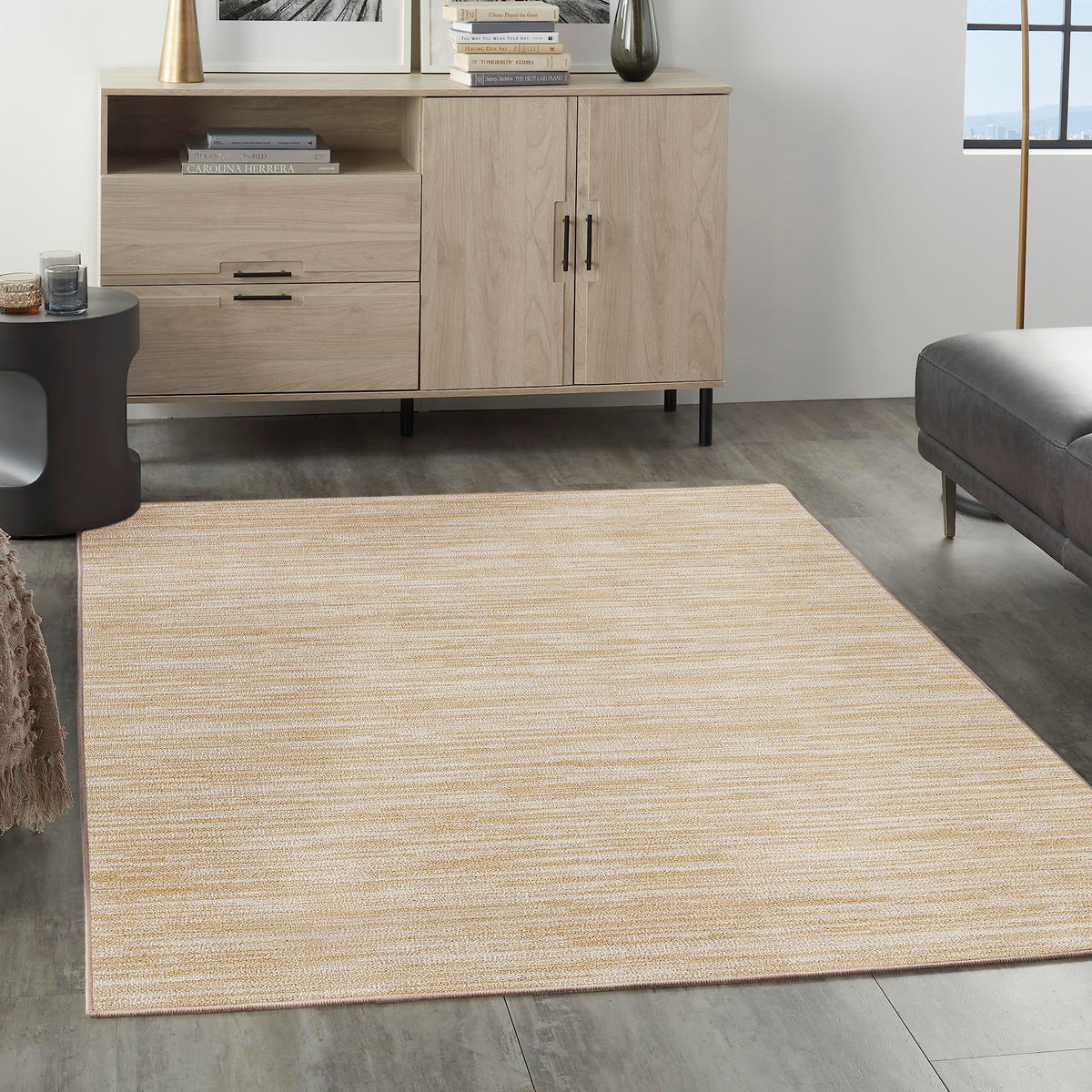 Nourison Essentials Indoor/Outdoor Ivory Gold 5' X 7' Area Rug, Easy Cleaning, Non Shedding, Bed Room, Living Room, Dining Room,