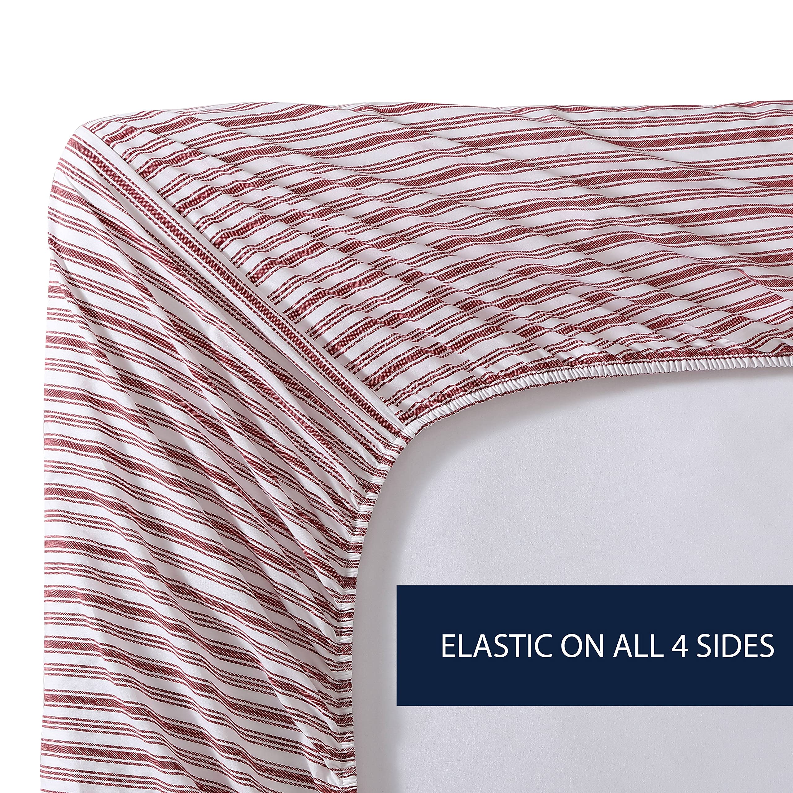 Nautica - Twin Xl Sheets, Cotton Percale Bedding Set, Casual Home Decor, Dorm Room Essentials (Coleridge Stripe Red, Twin Xl)