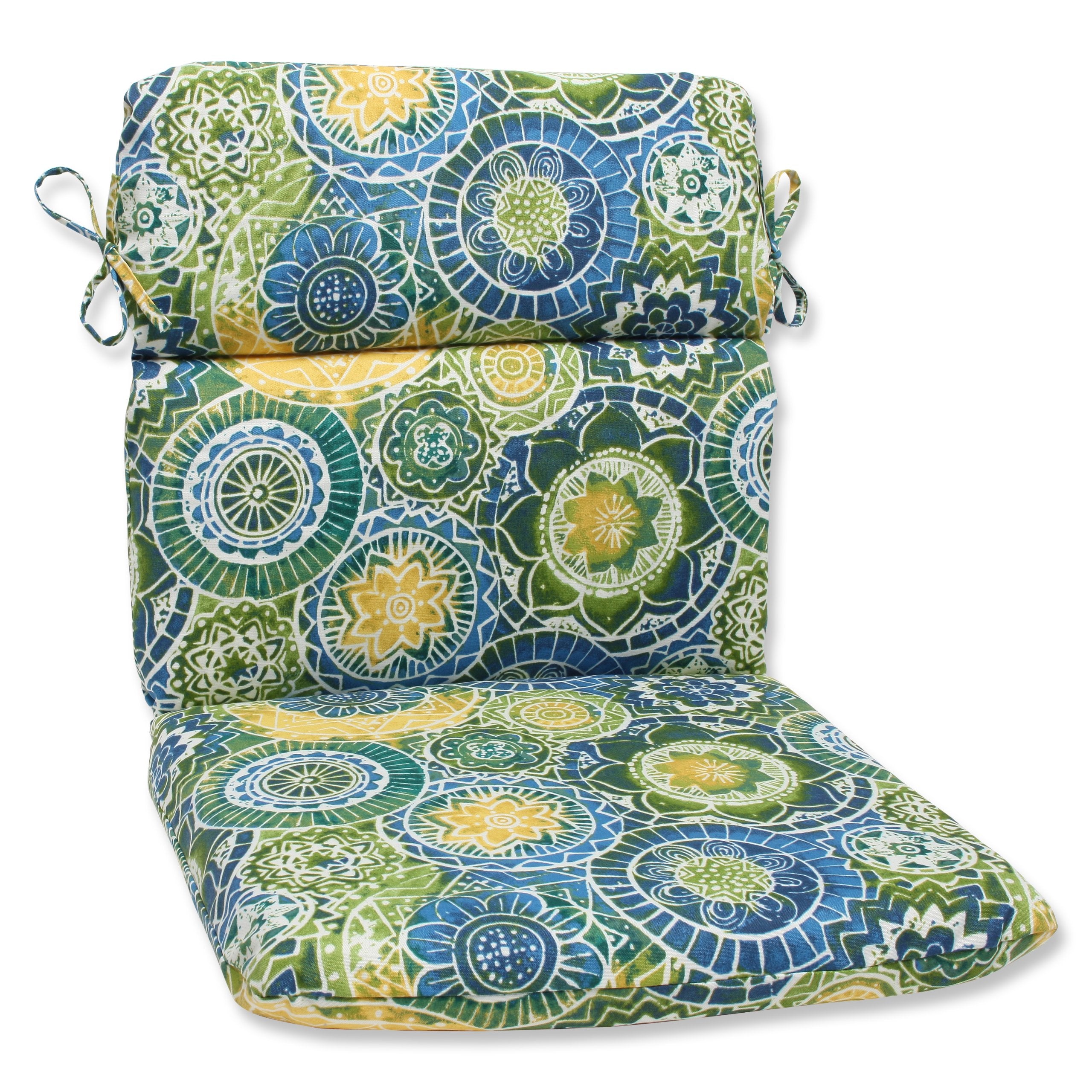 Pillow Perfect Outdoor/Indoor Omnia Lagoon Round Corner Chair Cushion, 1 Count (Pack Of 1), Blue