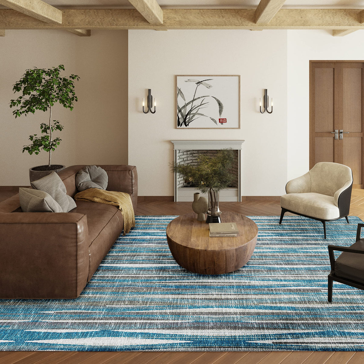 Addison Rugs Waverly 8' X 10' Awa31 Blue Indoor Outdoor Area Rug, Stain Resistant, Machine Washable, Non Shedding, Bedroom, Living Room, Dining Room, Kitchen Rug