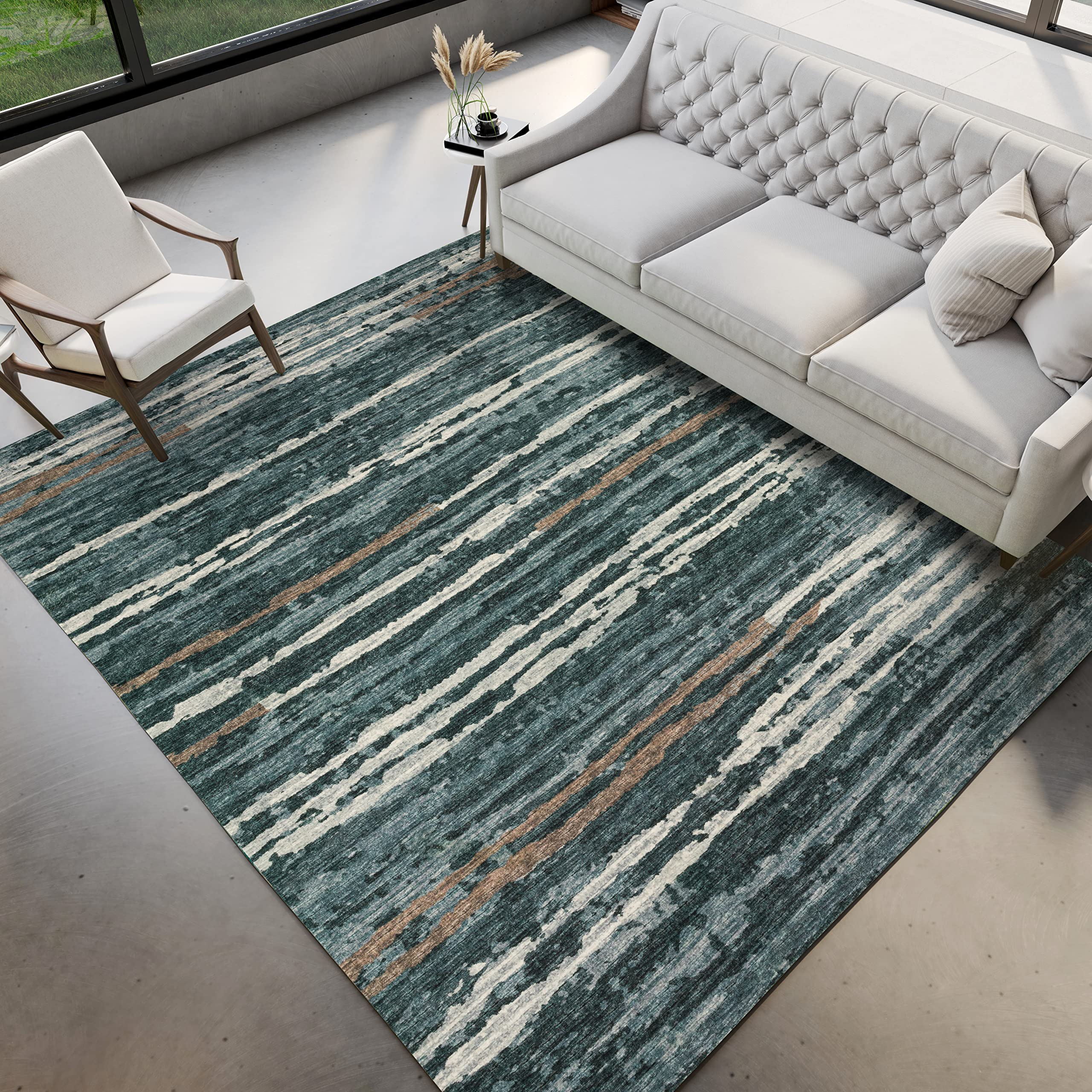 Dalyn Rugs Brisbane Br4 Destressed Striped Midnight 3' X 5'