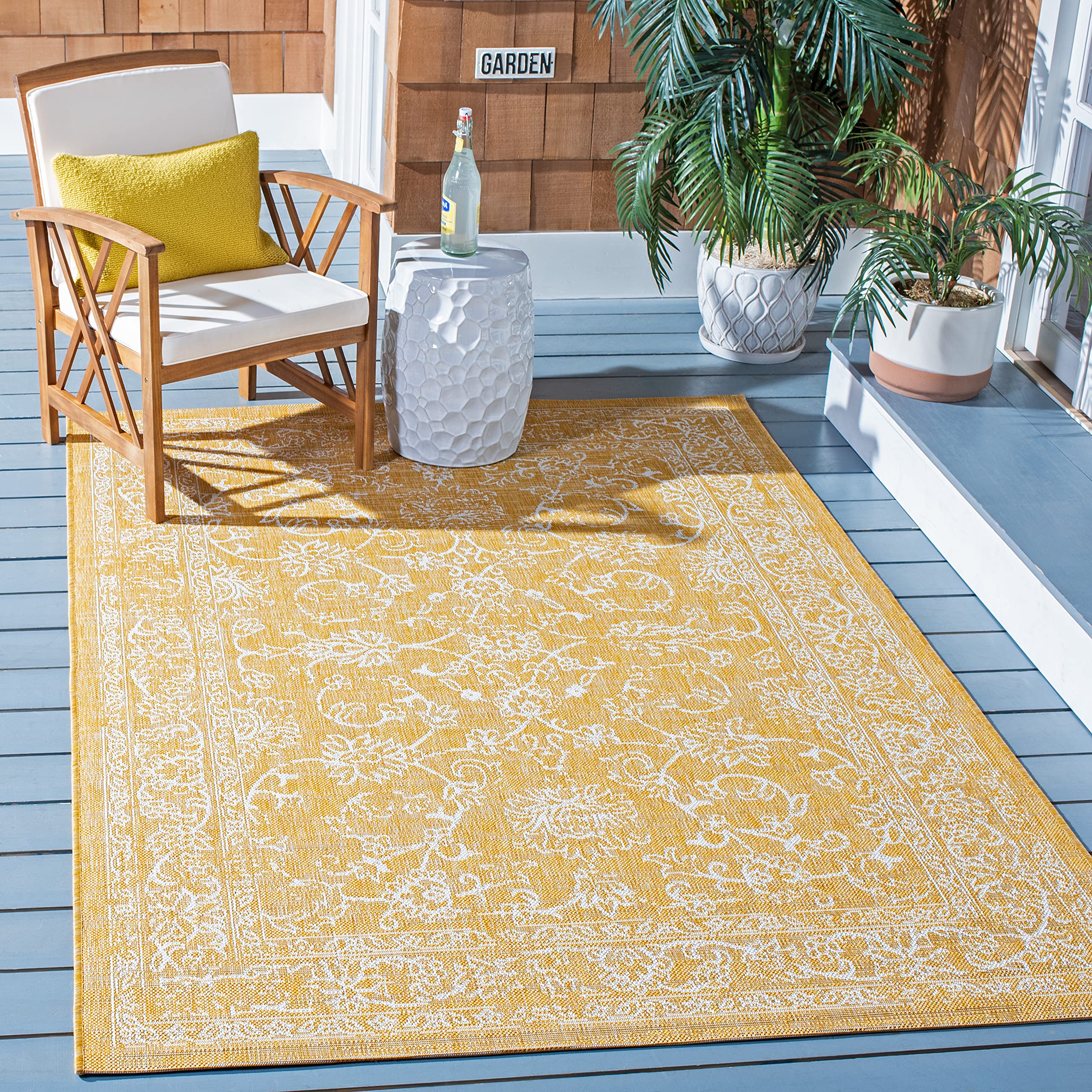 Safavieh Courtyard Collection 4' X 5'7' Gold/Ivory Cy8680 Indoor/-Outdoor Waterproof Easy-Cleaning Patio Backyard Mudroom Area-