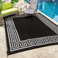 Fh Home Outdoor Camping Rug - Waterproof, Fade Resistant, Reversible - Premium Recycled Plastic - Greek Border - Large Patio, De