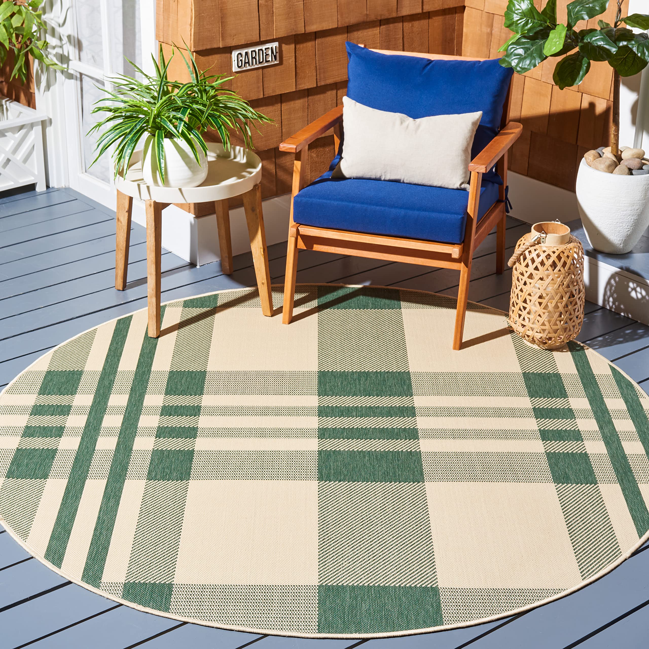 Safavieh Courtyard Collection 4' Round Green/Beige Cy6201 Indoor/Outdoor Non-Shedding Easy Cleaning Patio Backyard Porch Deck Mudroom Area Rug