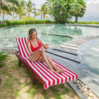 Arkwright California Chaise Lounge Cover - Pack Of 2 - Striped Soft Cotton Cabana Towel With Pocket Holder For Beach Pool Outdoor Chair, 30 X 85 In., Red