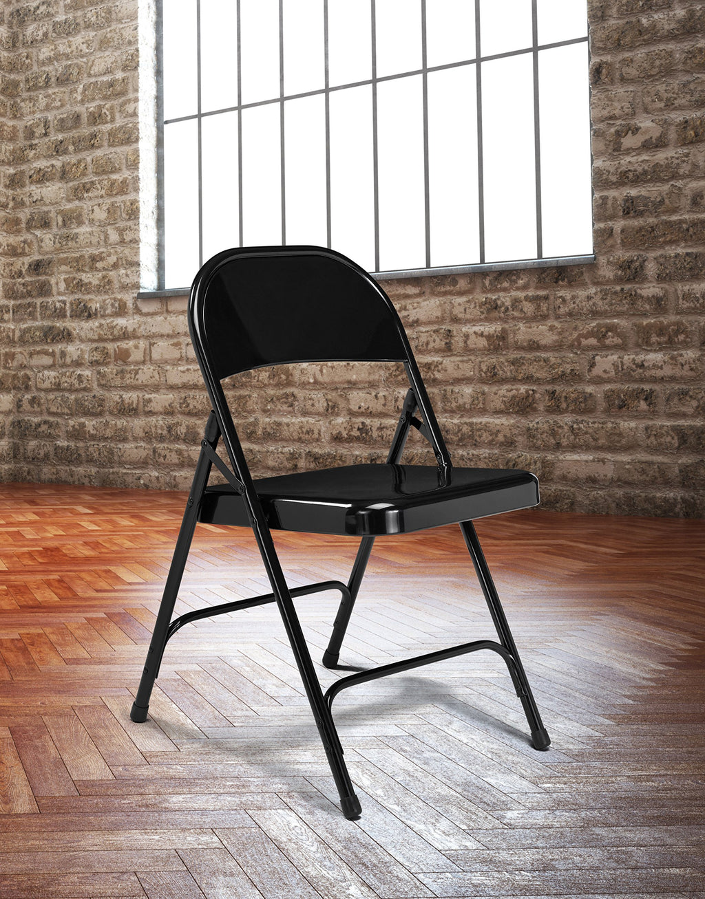 National Public Seat Home Office Decorative Standard All-Steel Folding Chair Black - 4 Pack