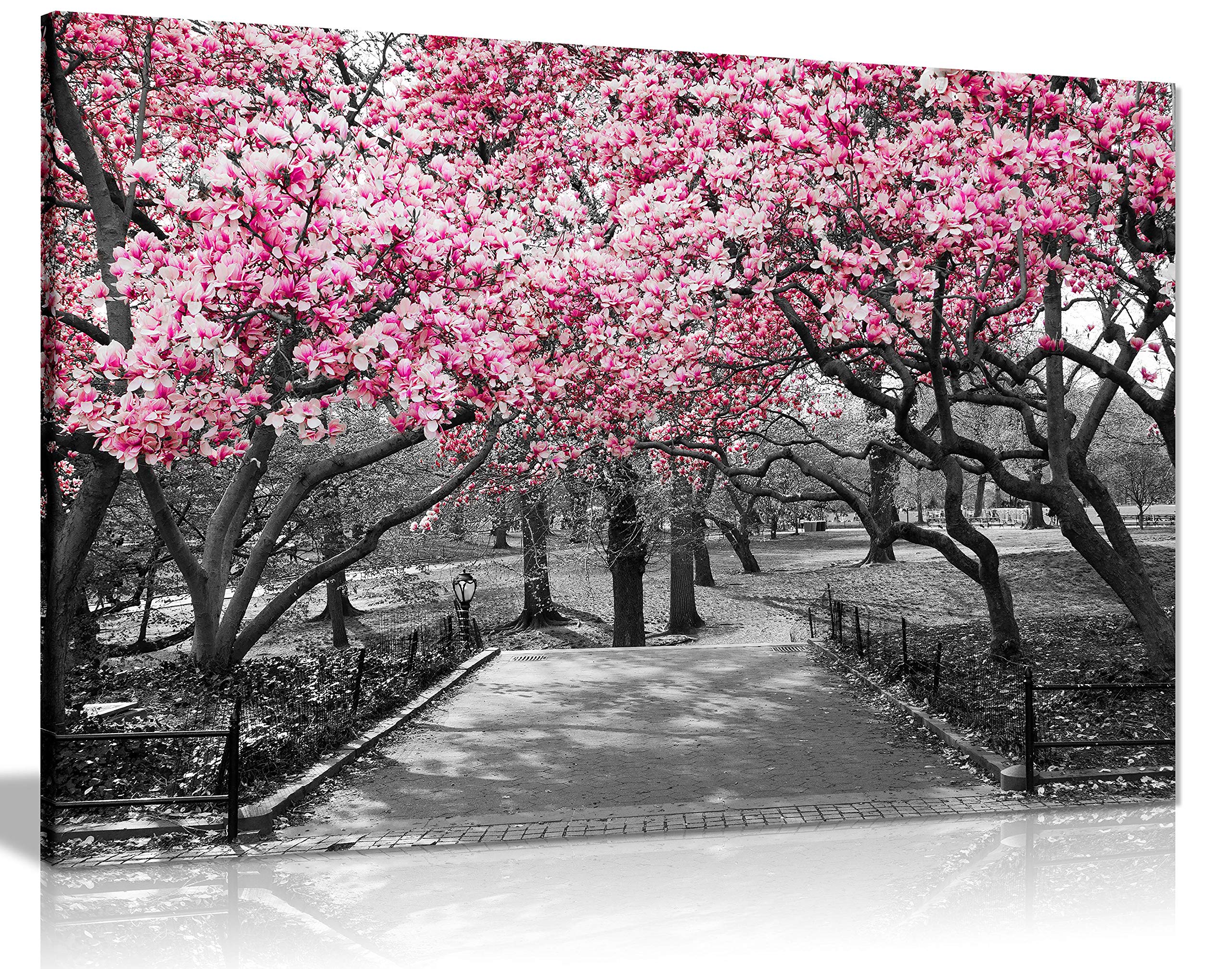 Panther Print, Canvas Wall Art, Pictures for Living Room and Bedroom, Black & White, Pink Blossoms Framed Prints for Walls, Prin