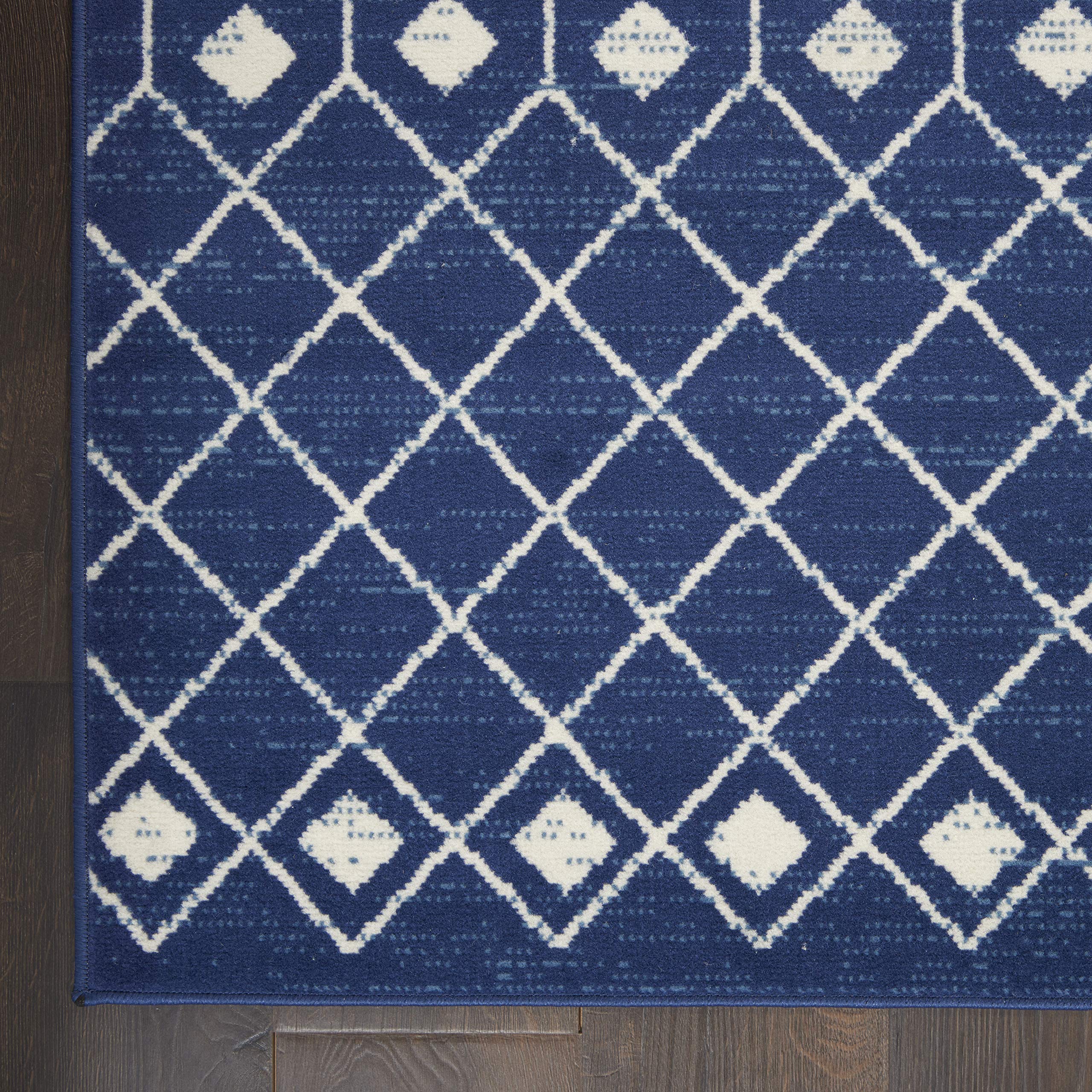 Nourison Grafix Moroccan Navy 7'10' X 9'10' Area Rug, Easy Cleaning, Non Shedding, Bed Room, Living Room, Dining Room, Kitchen