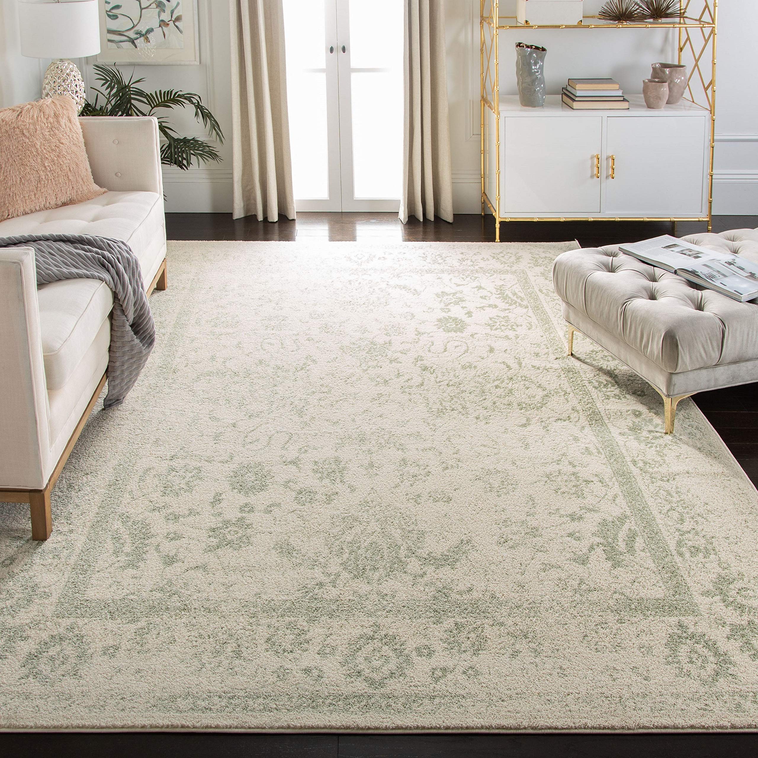 SAFAVIEH Adirondack Collection Area Rug - 9 x 12, Ivory & Sage, Oriental Distressed Design, Non-Shedding & Easy Care, Ideal fo