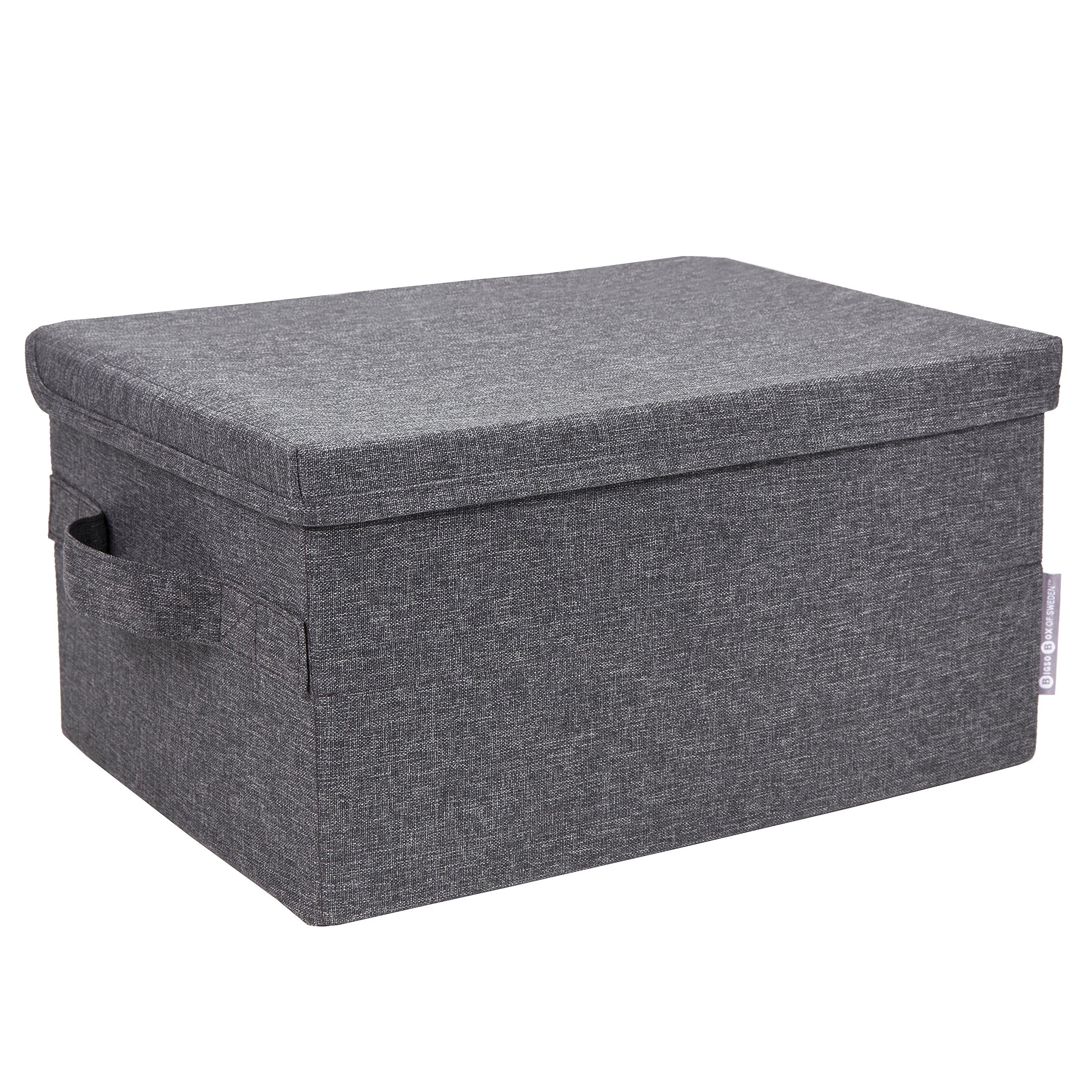 Bigso Soft Foldable Polyester Storage Box with Lid | Fabric Storage Bin with Lid and Handles for Closets and Rooms | Collapsible