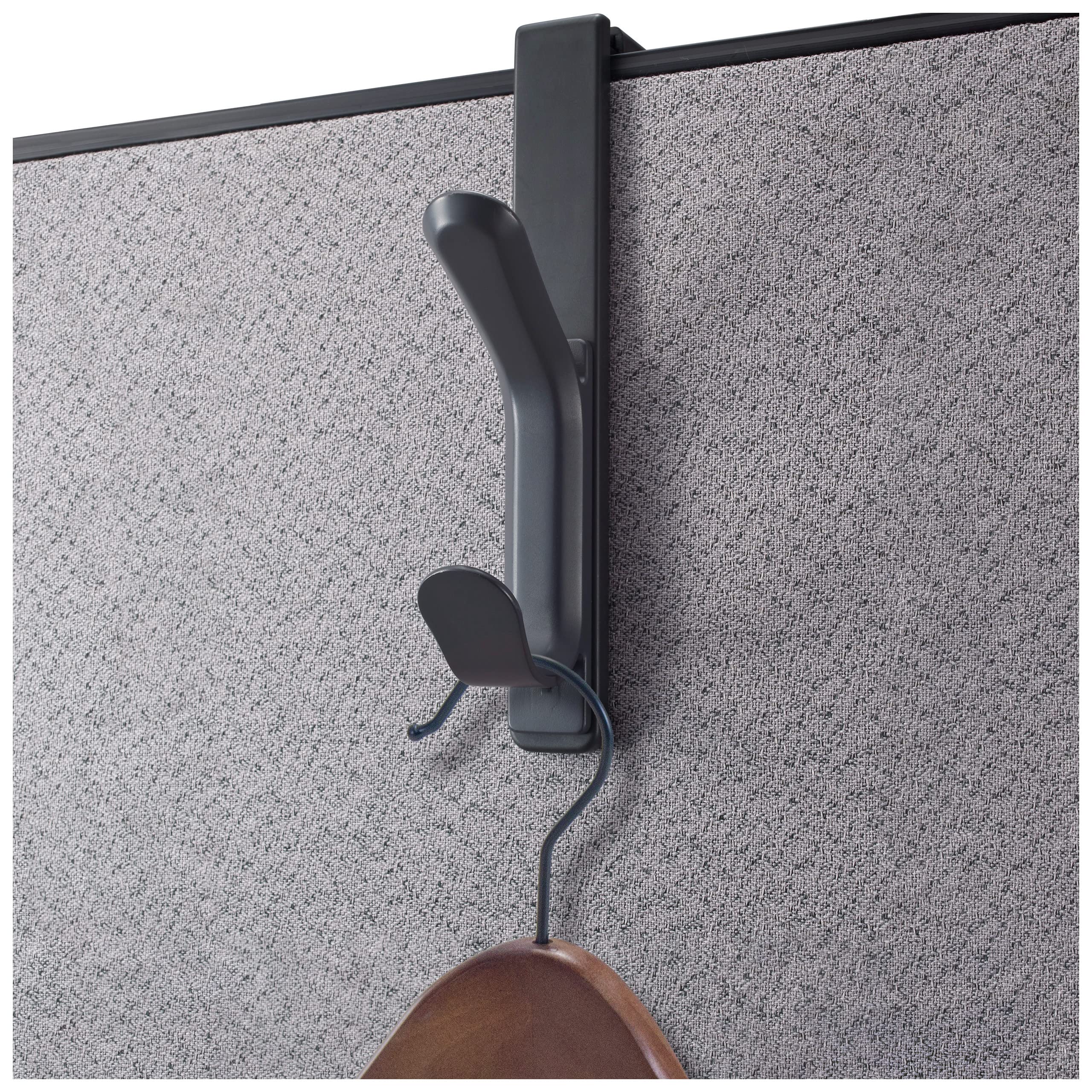 Officemate Double Coat Hooks For Cubicle Panels, Adjustable 1.25-3.5 Inch, Charcoal (22005)