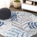 Jonathan Y Amc100A-6R Tropics Palm Leaves Indoor Outdoor Area-Rug Bohemian Floral Easy-Cleaning High Traffic Bedroom Kitchen Backyard Patio Porch Non Shedding, 6 Ft Round, Gray/Blue