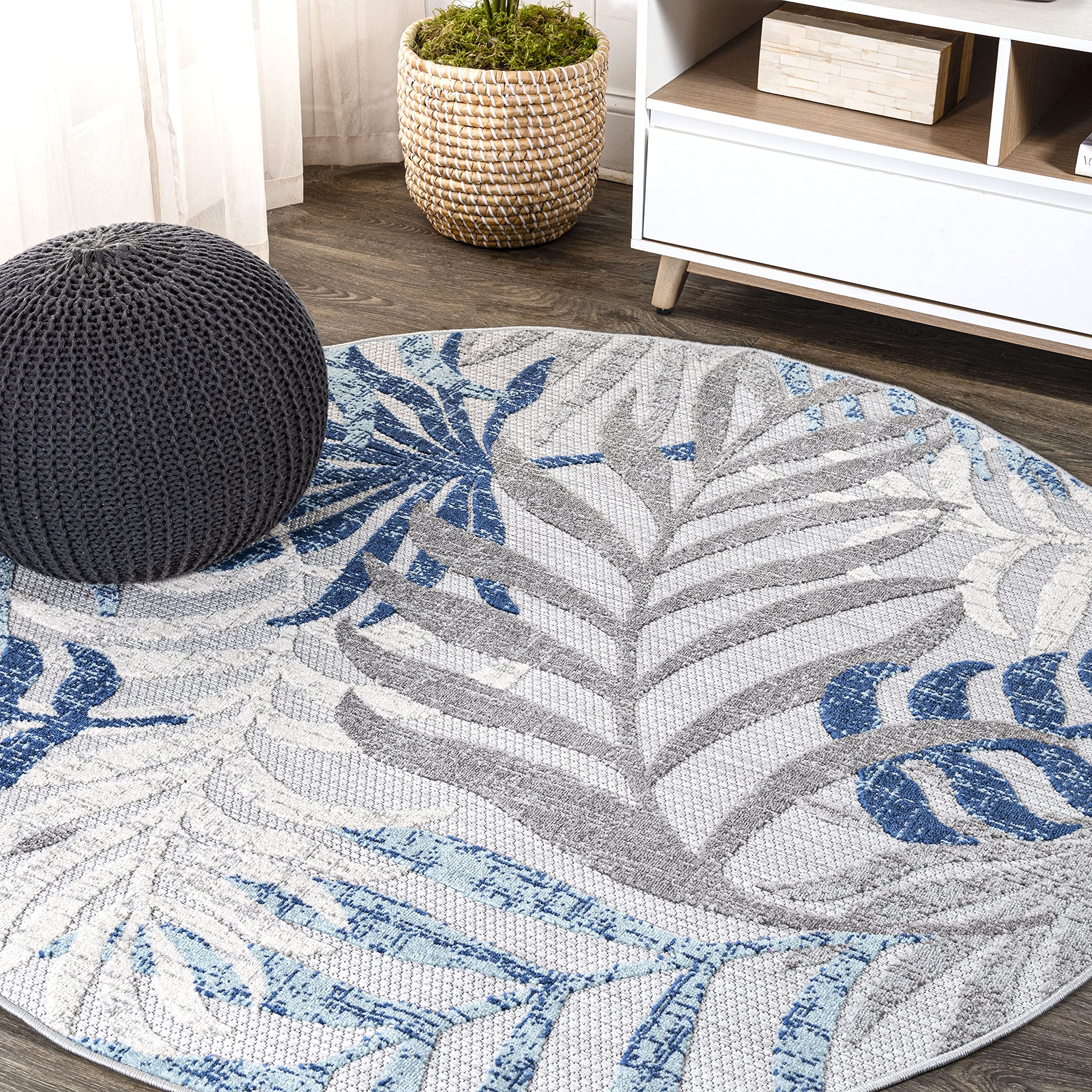 Jonathan Y Amc100A-5R Tropics Palm Leaves Indoor Outdoor Area-Rug Bohemian Floral Easy-Cleaning High Traffic Bedroom Kitchen Bac