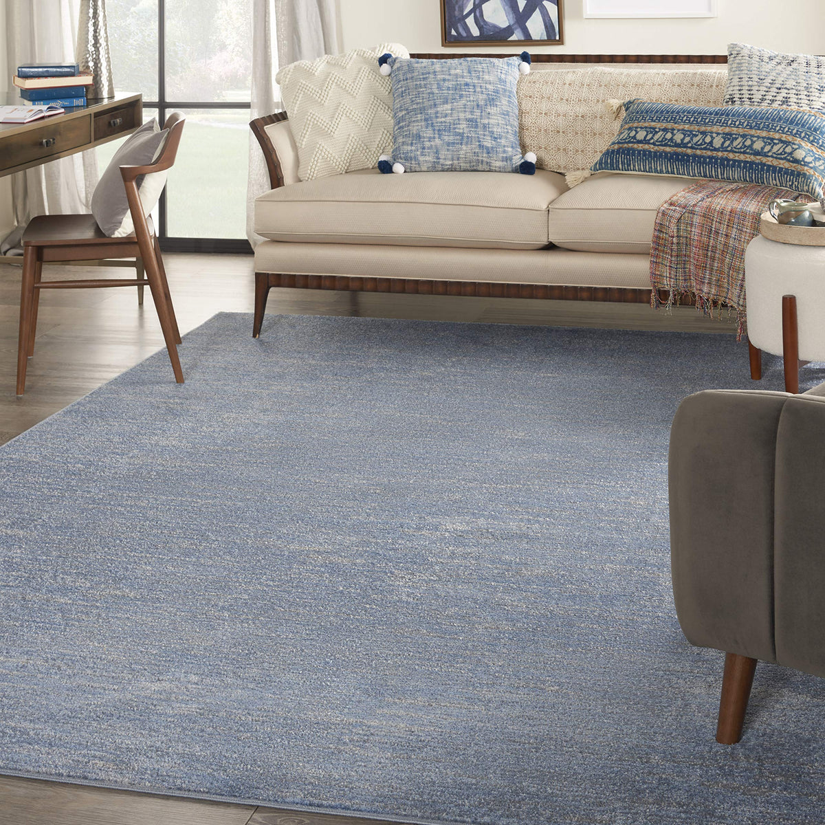 Nourison Essentials Indoor/Outdoor Blue/Grey 9' X 12' Area Rug, Easy Cleaning, Non Shedding, Bed Room, Living Room, Dining Room,