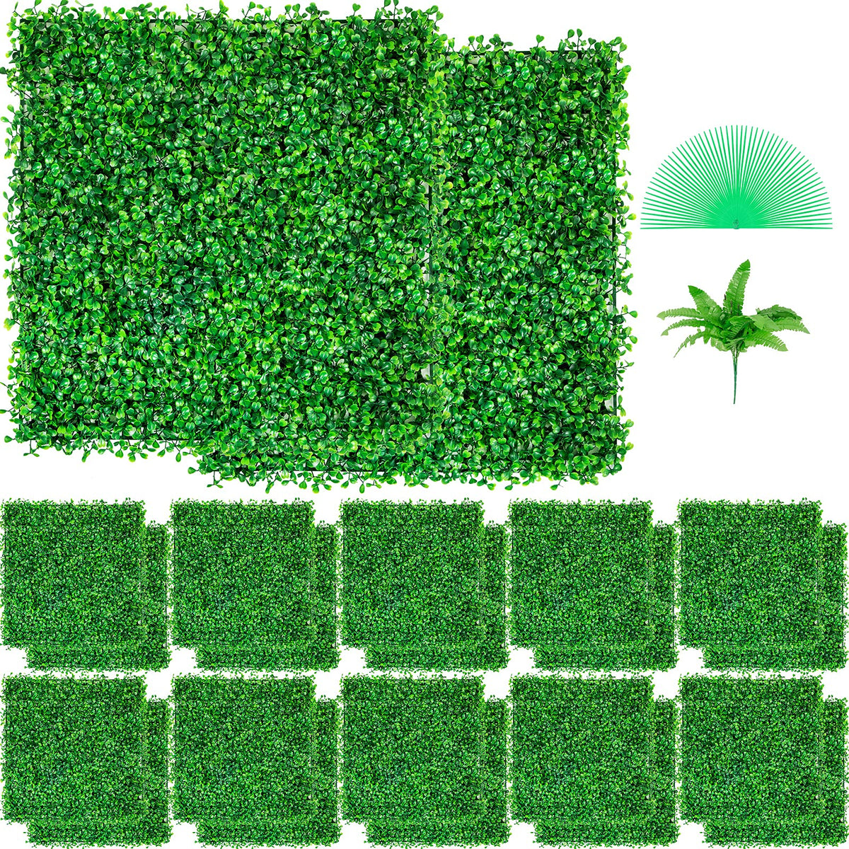 Vevor Grass Wall Artificial Boxwood Panels, 24Pcs 10' X 10', Topiary Hedge Plant W/Uv Protection, Privacy Fence Screen For Out