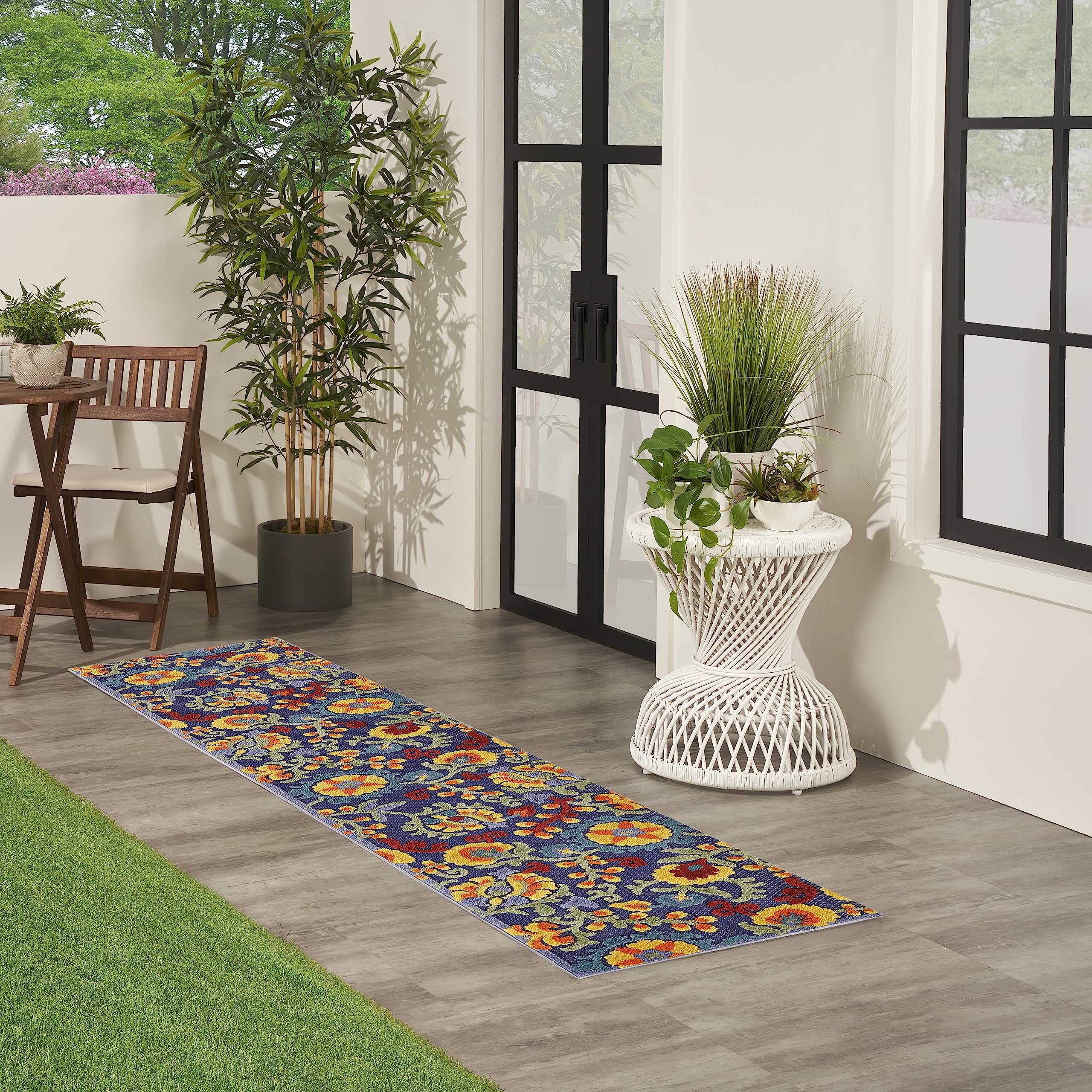 Nourison Aloha Indoor/Outdoor Navy Multicolor 2' X 6' Area Rug, Easy Cleaning, Non Shedding, Bed Room, Living Room, Dining Room, Backyard, Deck, Patio (2X6)