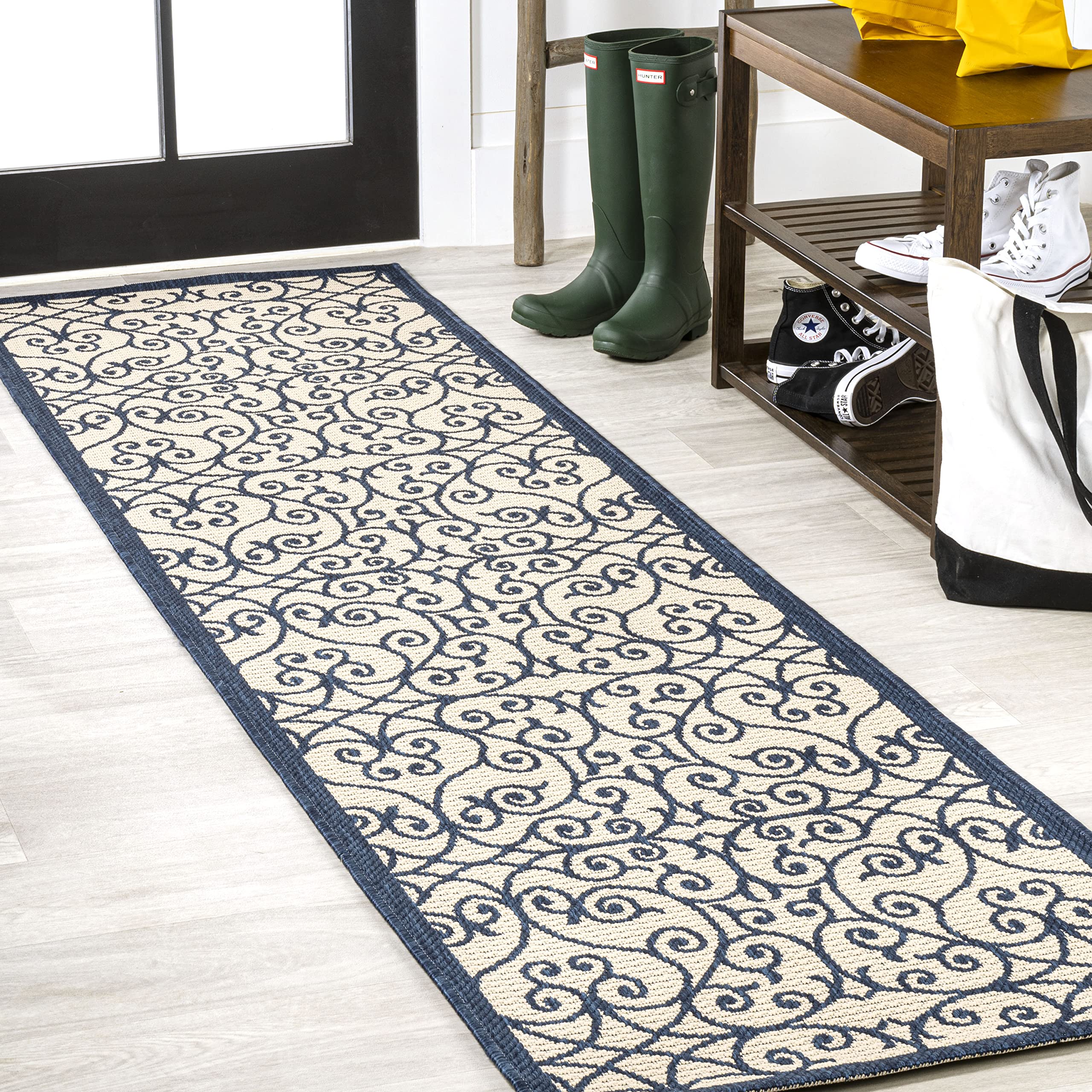 Jonathan Y Smb107G-28 Madrid Vintage Filigree Textured Weave Indoor Outdoor Area Rug, Coastal, Traditional, Transitional Easy Cl