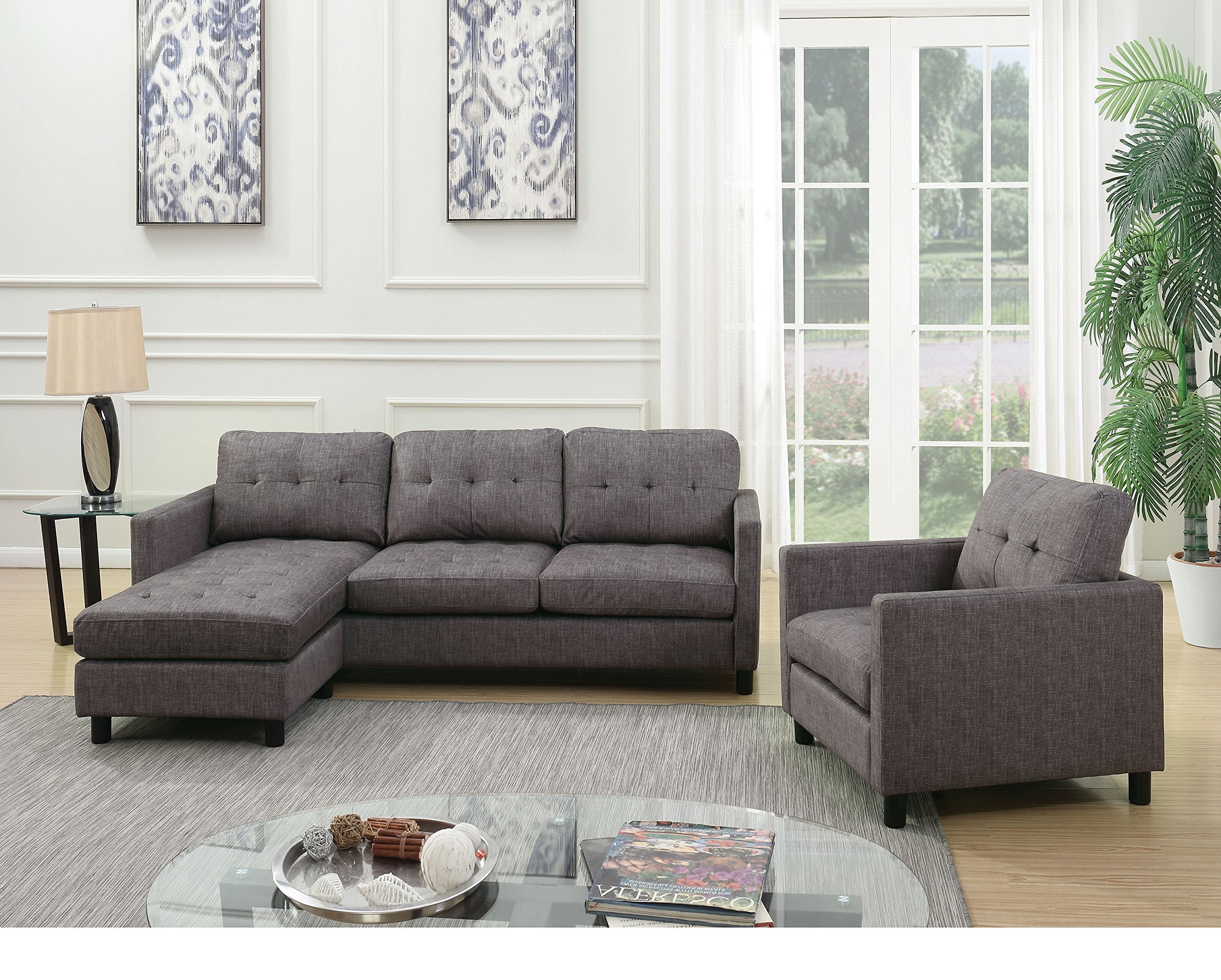 Acme Ceasar Fabric Upholstered Sectional Sofa in Gray