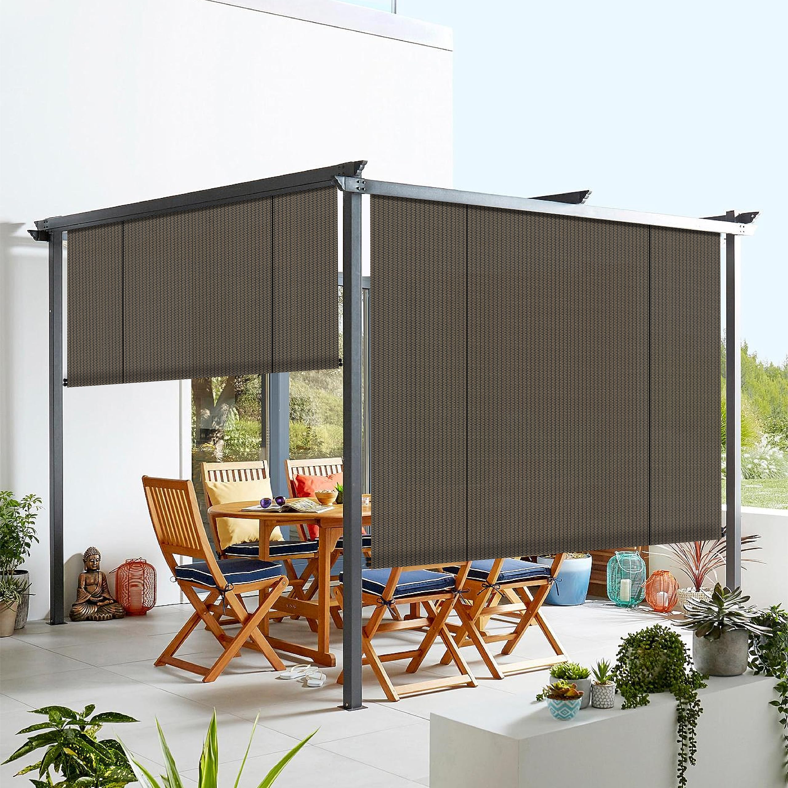 Windscreen4Less Outdoor Shade Blinds Patio Roll Up Blackout Shades Exterior Roller Privacy Screen For Pergola Balcony Porch Carp