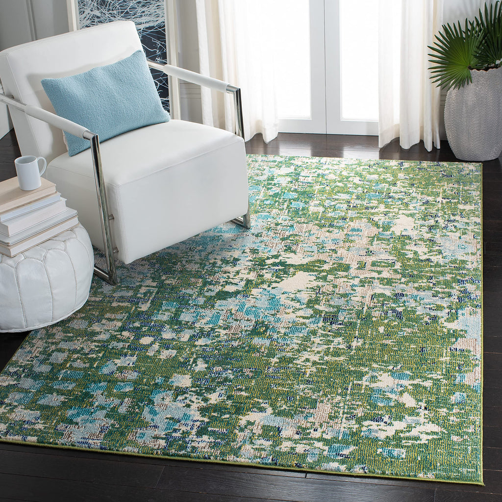SAFAVIEH Madison Collection Area Rug - 5'3'' x 7'6'', Green & Turquoise, Boho Abstract Distressed Design, Non-Shedding & Easy Ca
