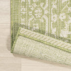 Jonathan Y Smb104D-3 Malta Bohemian Medallion Textured Weave Indoor Outdoor Area-Rug, Coastal, Traditional, Transitional Easy-Cleaning,Bedroom,Kitchen,Backyard,Patio,Non Shedding, Green/Cream, 3 X 5