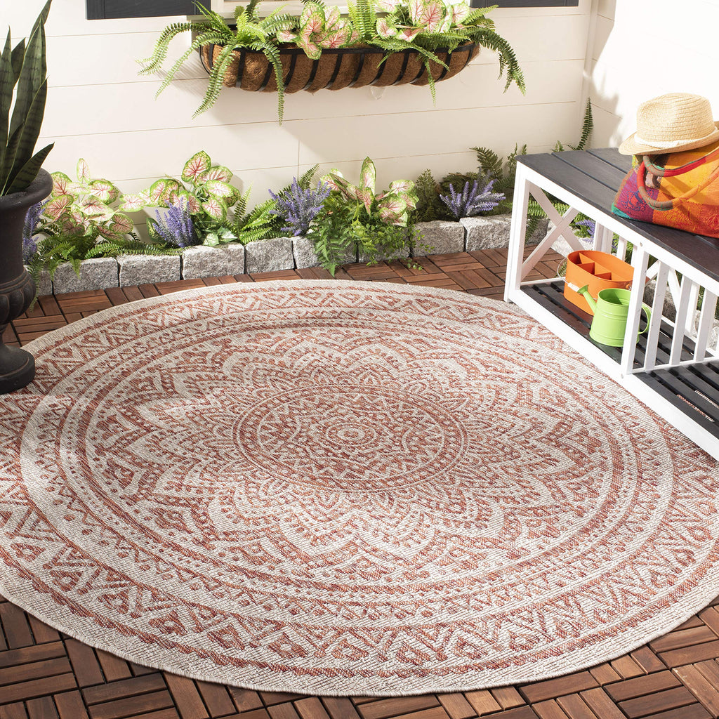 Safavieh Courtyard Collection 5'3' Round Light Beige/Terracotta Cy8734 Indoor/ Outdoor Waterproof Easy Cleaning Patio Backyard Mudroom Area Rug