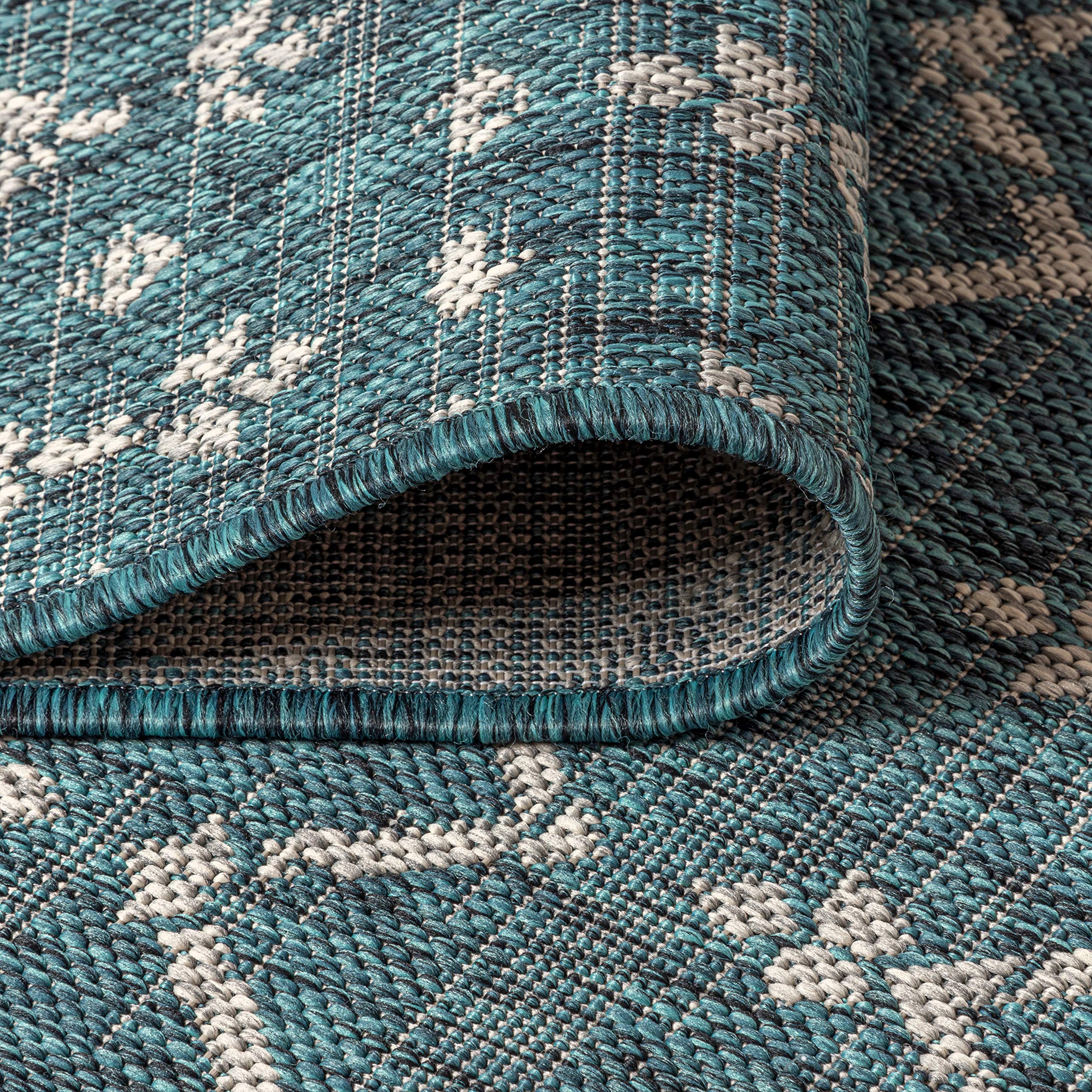 Jonathan Y Smb108C-28 Ourika Moroccan Geometric Textured Weave Indoor Outdoor Area Rug, Bohemian, Rustic, Scandinavian Easy Cleaning,Bedroom,Kitchen,Backyard,Patio,Non Shedding, Teal/Gray, 2 X 8