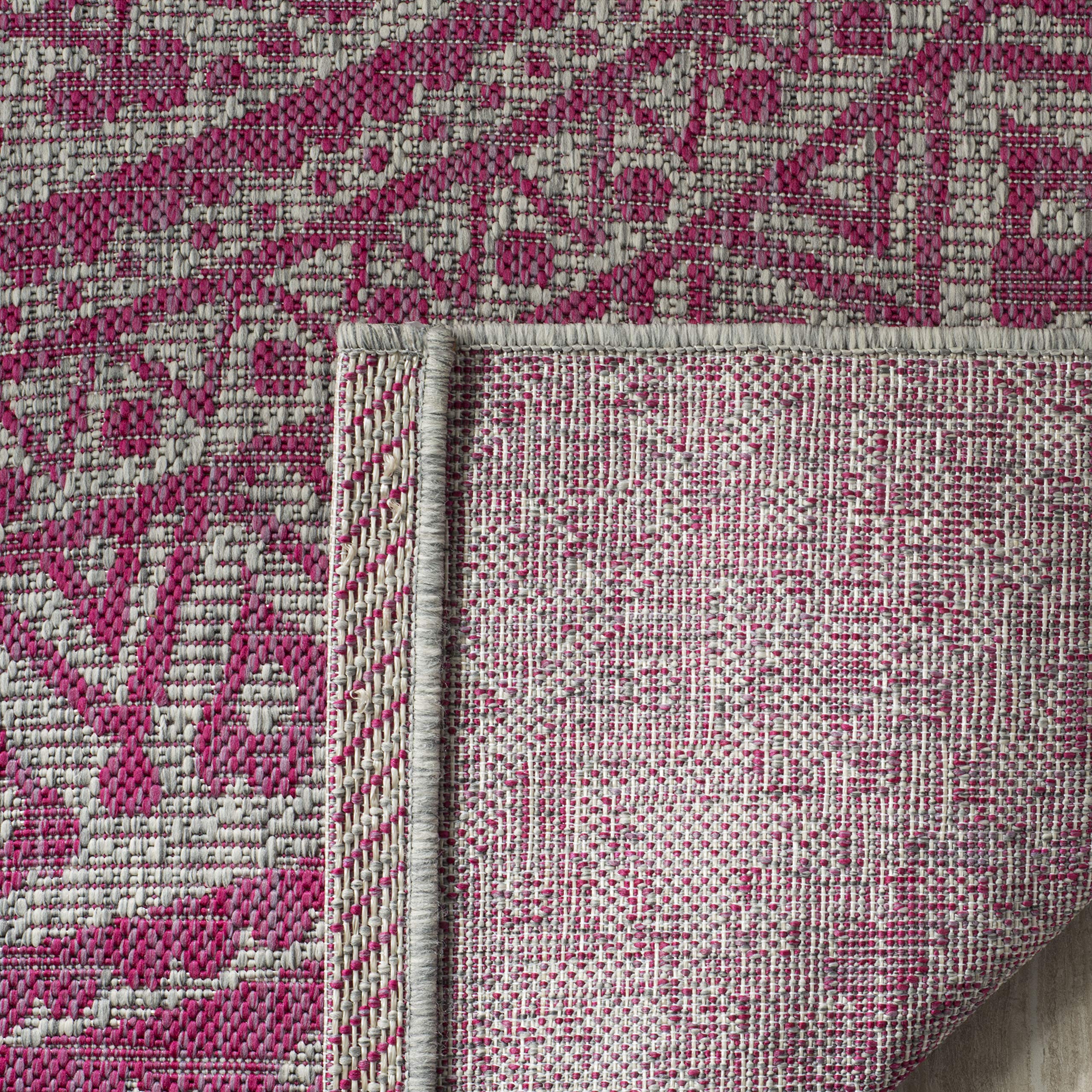 Safavieh Courtyard Collection 7'10' Square Light Grey/Fuchsia Cy8734 Indoor/ Outdoor Non-Shedding Easy Cleaning Patio Backyard Porch Deck Mudroom Area Rug