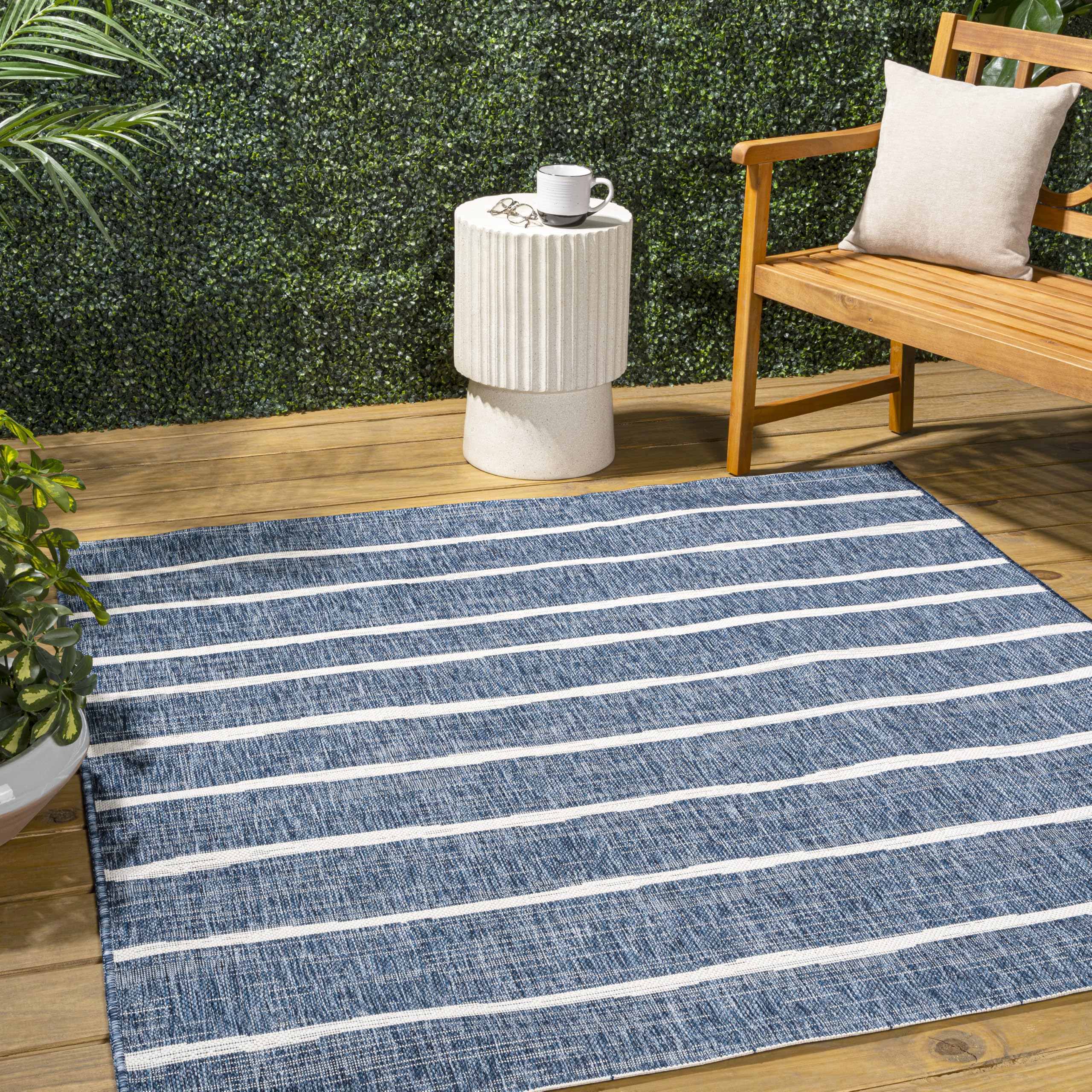 Jonathan Y Smb125C-5Sq Colonia Berber Stripe Blue/Ivory 5' Square Indoor/Outdoor Area Rug, Pet Friendly, Non-Shedding, Stain Res