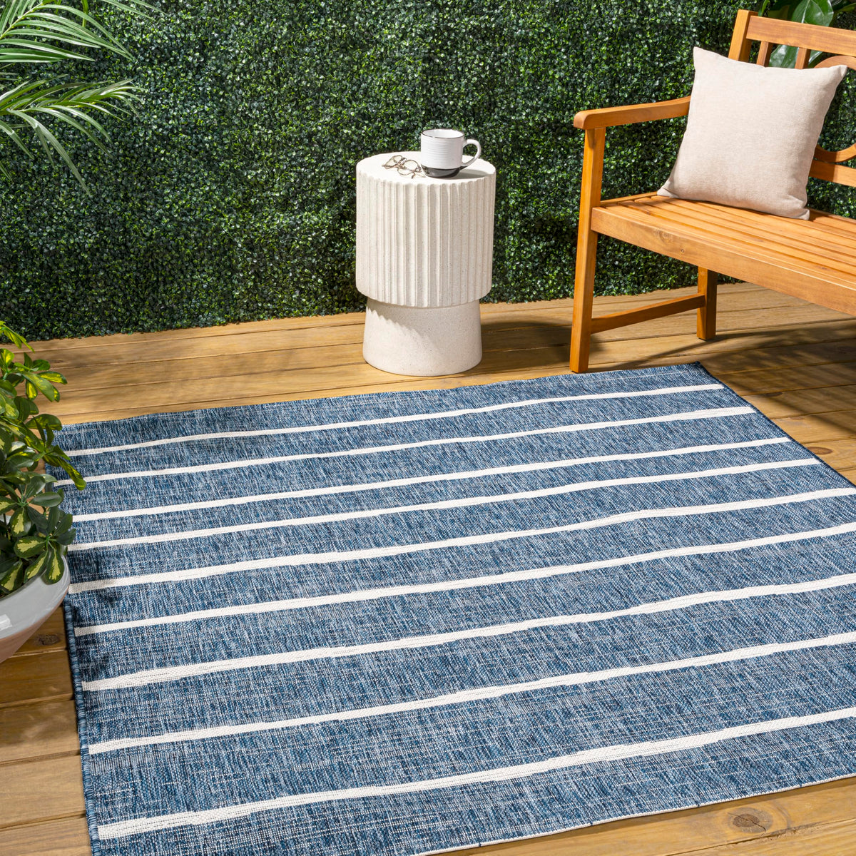 Jonathan Y Smb125C-5Sq Colonia Berber Stripe Blue/Ivory 5' Square Indoor/Outdoor Area Rug, Pet Friendly, Non-Shedding, Stain Res