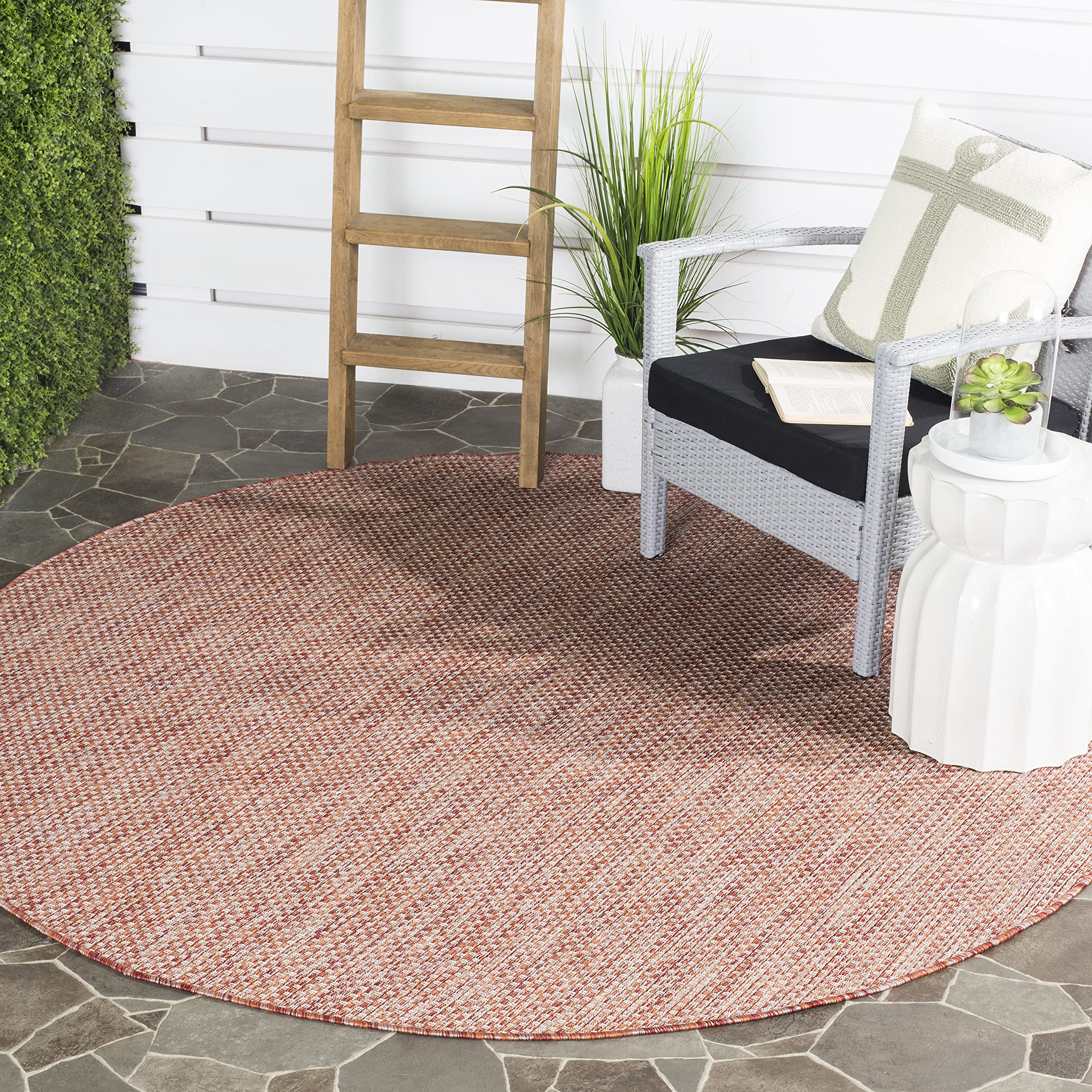 Safavieh Courtyard Collection 4' Round Red/Beige Cy8521 Indoor/ Outside Waterproof Easy Cleansingpatio Backyard Mudroom Area Mat