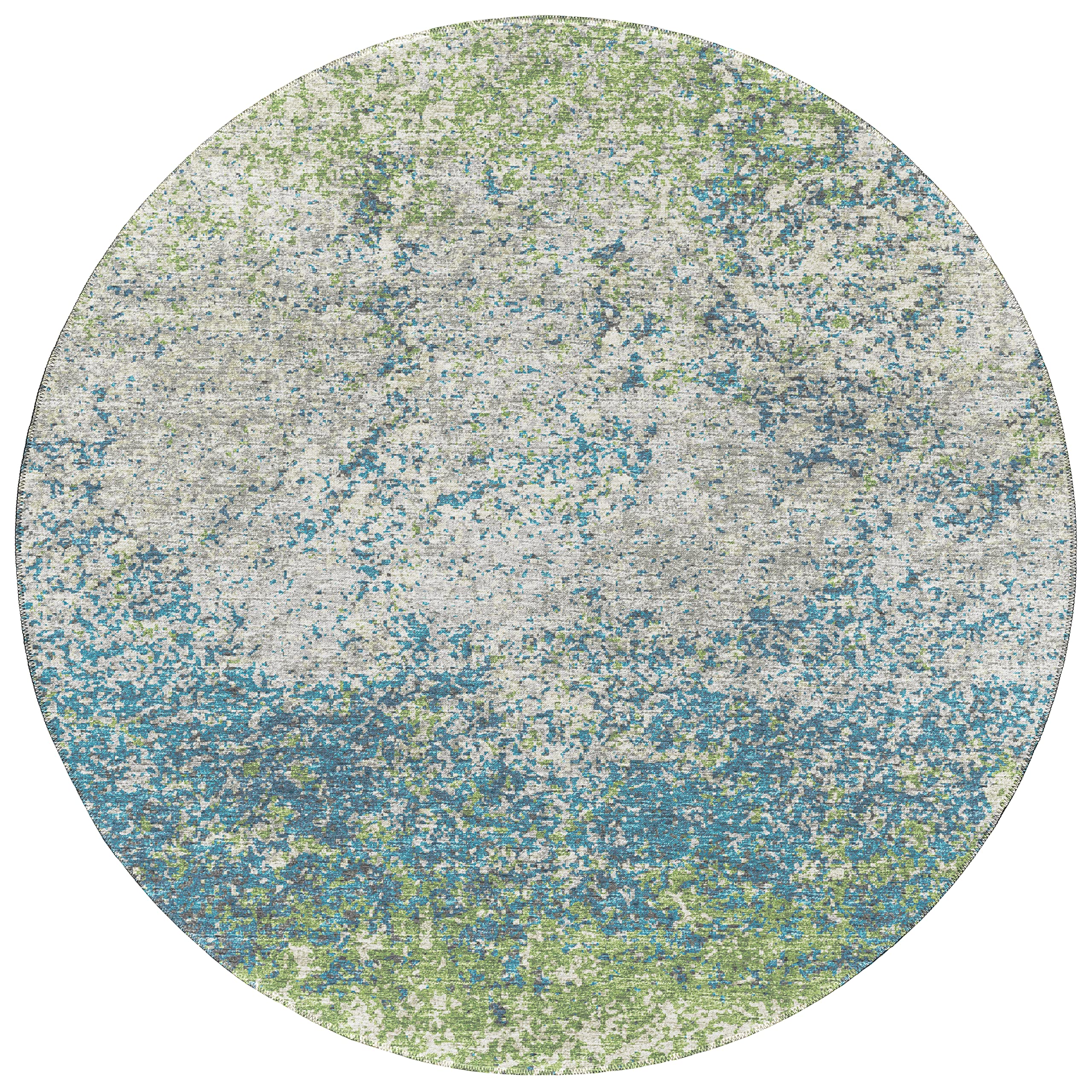 Addison Rugs Rylee Ary33 Green Washable 8' X 8' Indoor Outdoor Round Rug, Easy Clean, Machine Washable, Non Shedding, Bedroom, Entry, Living Room, Dining Room, Kitchen, Patio Rug