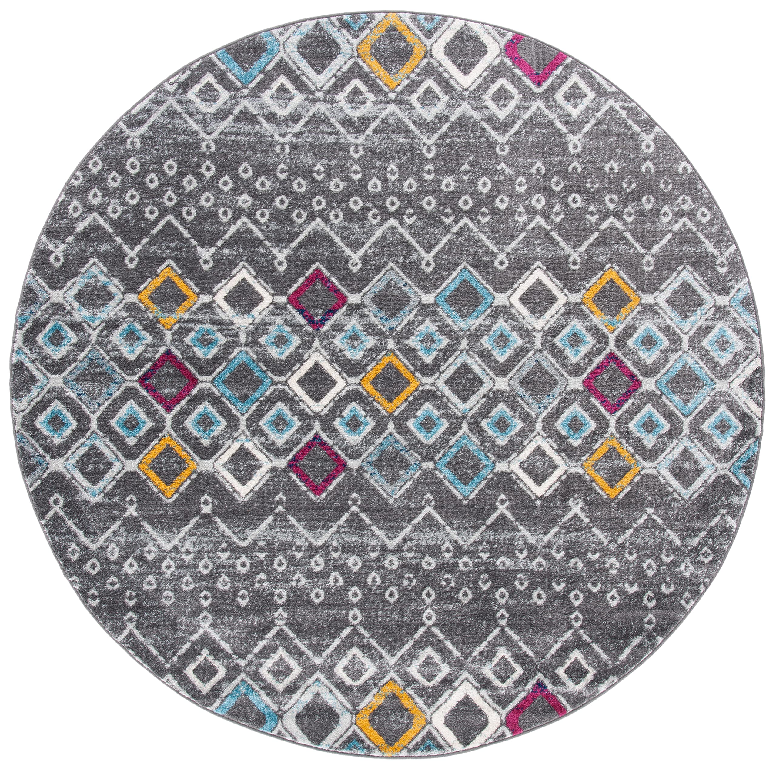 Safavieh Amsterdam Collection 6'7'' Round Dark Grey/Ivory Ams108H Moroccan Boho Non-Shedding Dining Room Entryway Foyer Living R