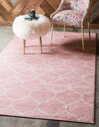 Unique Loom Trellis Frieze Collection Area Rug - Rounded (4' 1'' X 6' 1'', Light Pink/ Ivory)