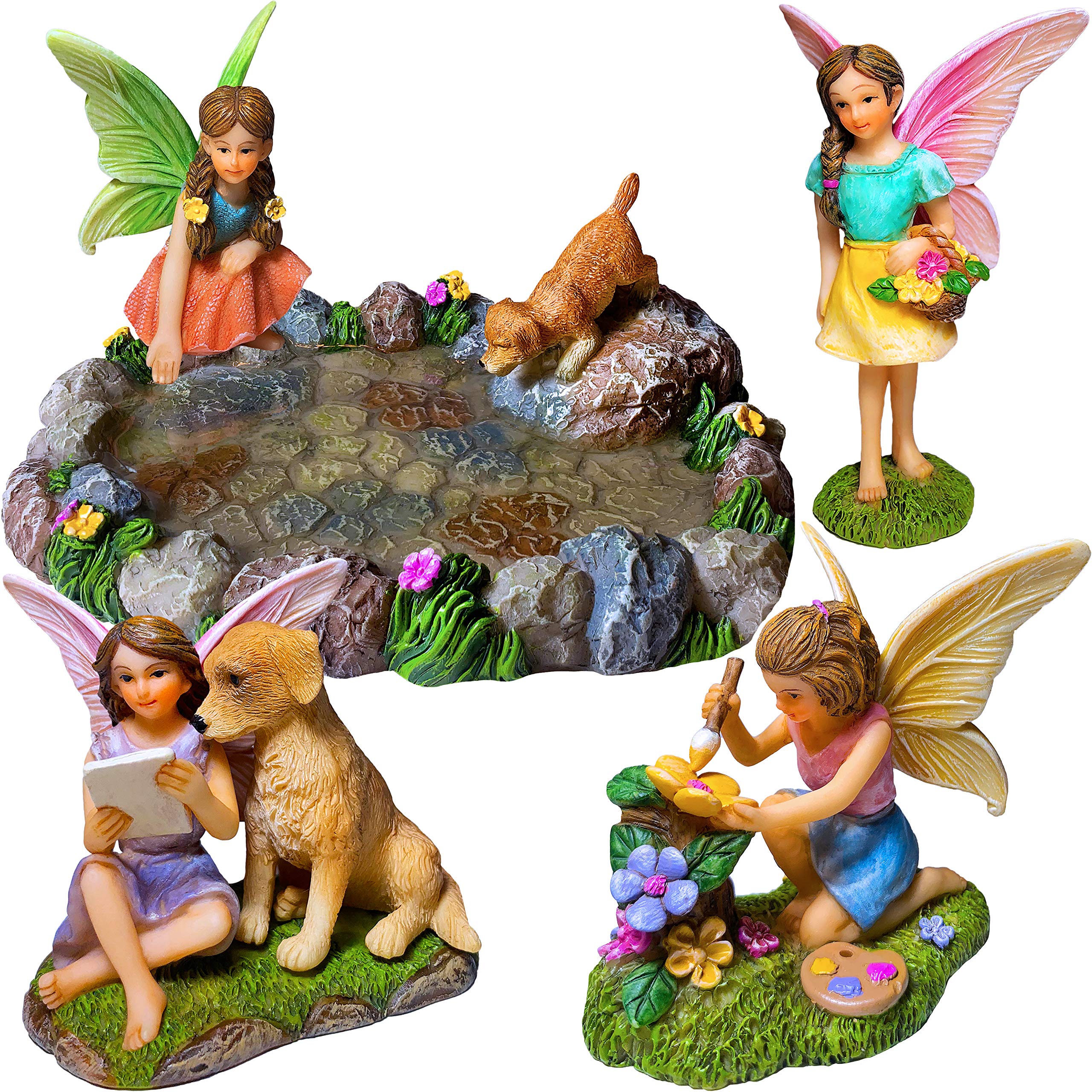 Mood Lab Fairy Garden Miniature Pond Kit - Figurines & Accessories Set Of 5 Pcs - Outdoor Or House Decor