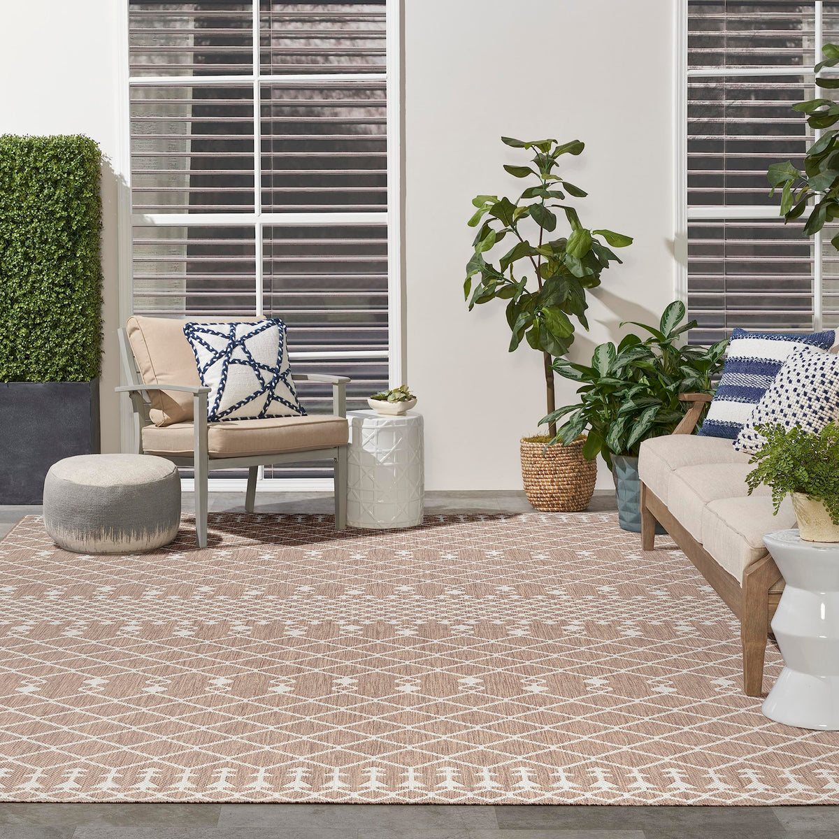 Nourison Positano Indoor/Outdoor Beige 9' X 12' Area Rug, Easy Cleaning, Non Shedding, Bed Room, Living Room, Dining Room, Backyard, Deck, Patio (9X12)