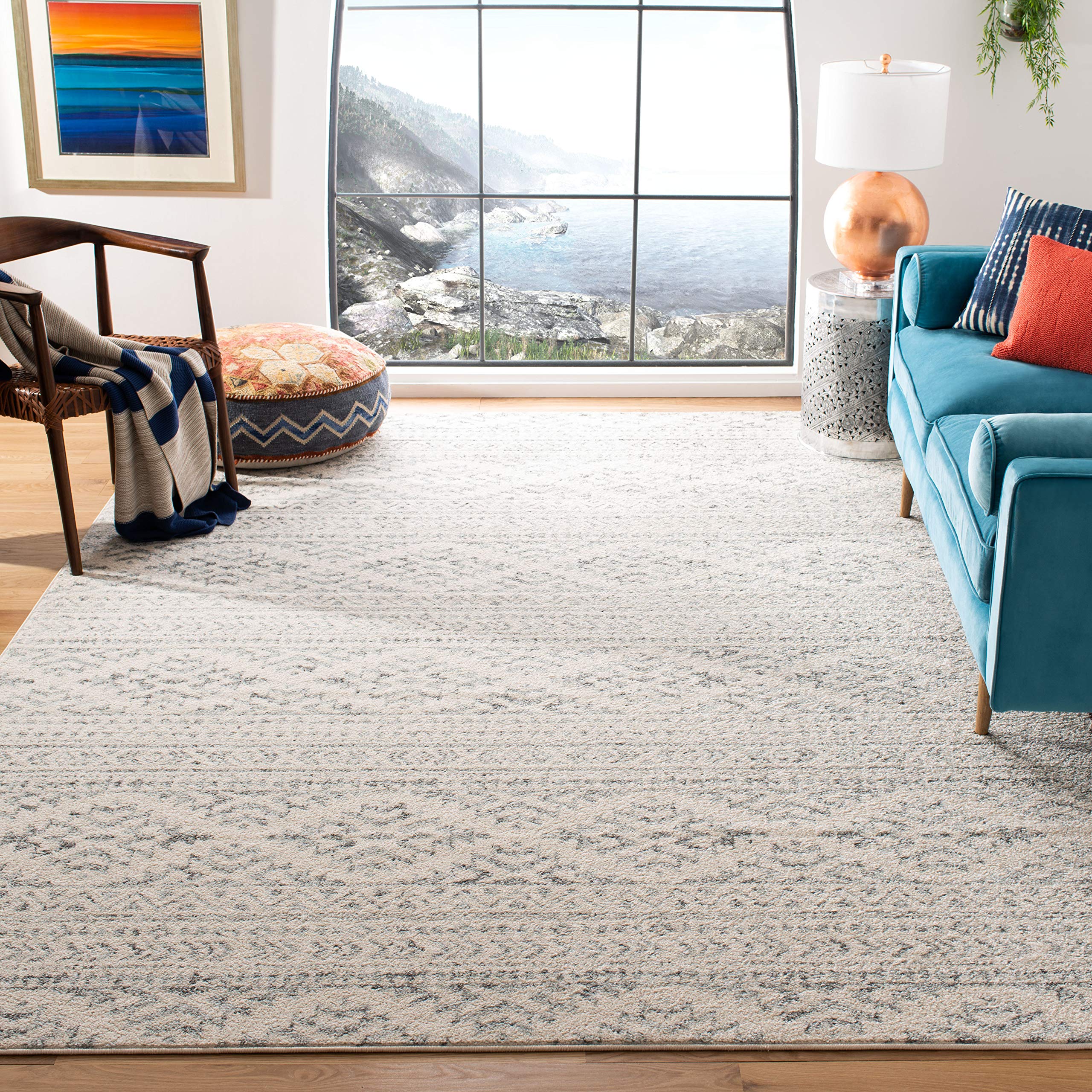 SAFAVIEH Tulum Collection Area Rug - 53 x 76, Ivory & Grey, Moroccan Boho Tribal Design, Non-Shedding & Easy Care, Ideal for H