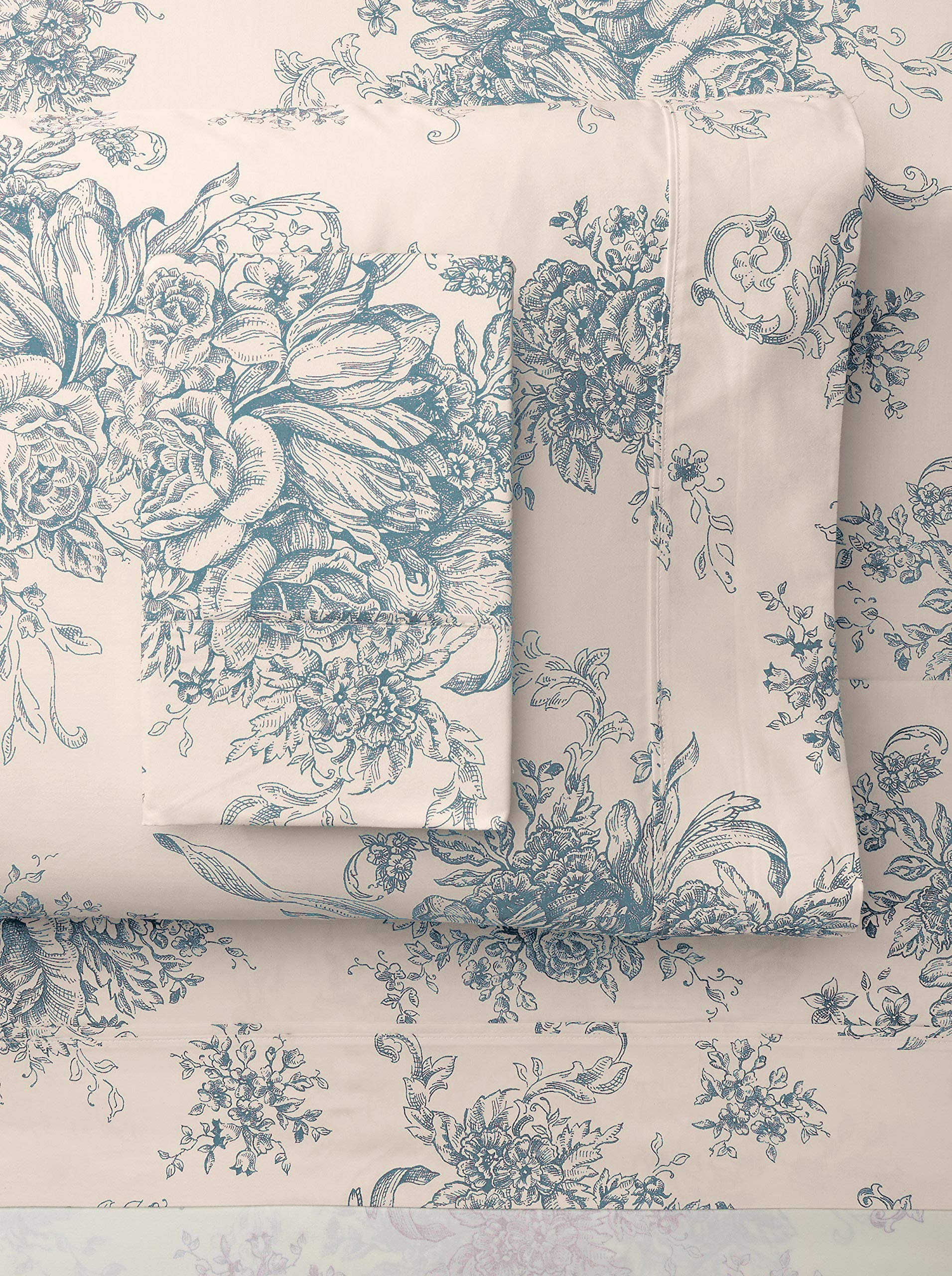 Melange Home 235452 M  Lange Home, Light Blue Toile, Full Sheet Set
