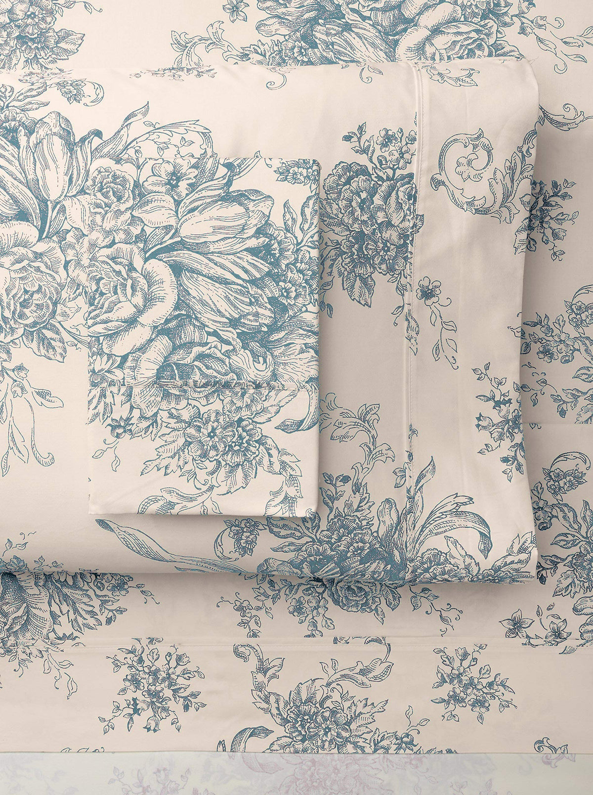 Melange Home 235445 M  Lange Home, Light Blue Toile, Twin Sheet Set