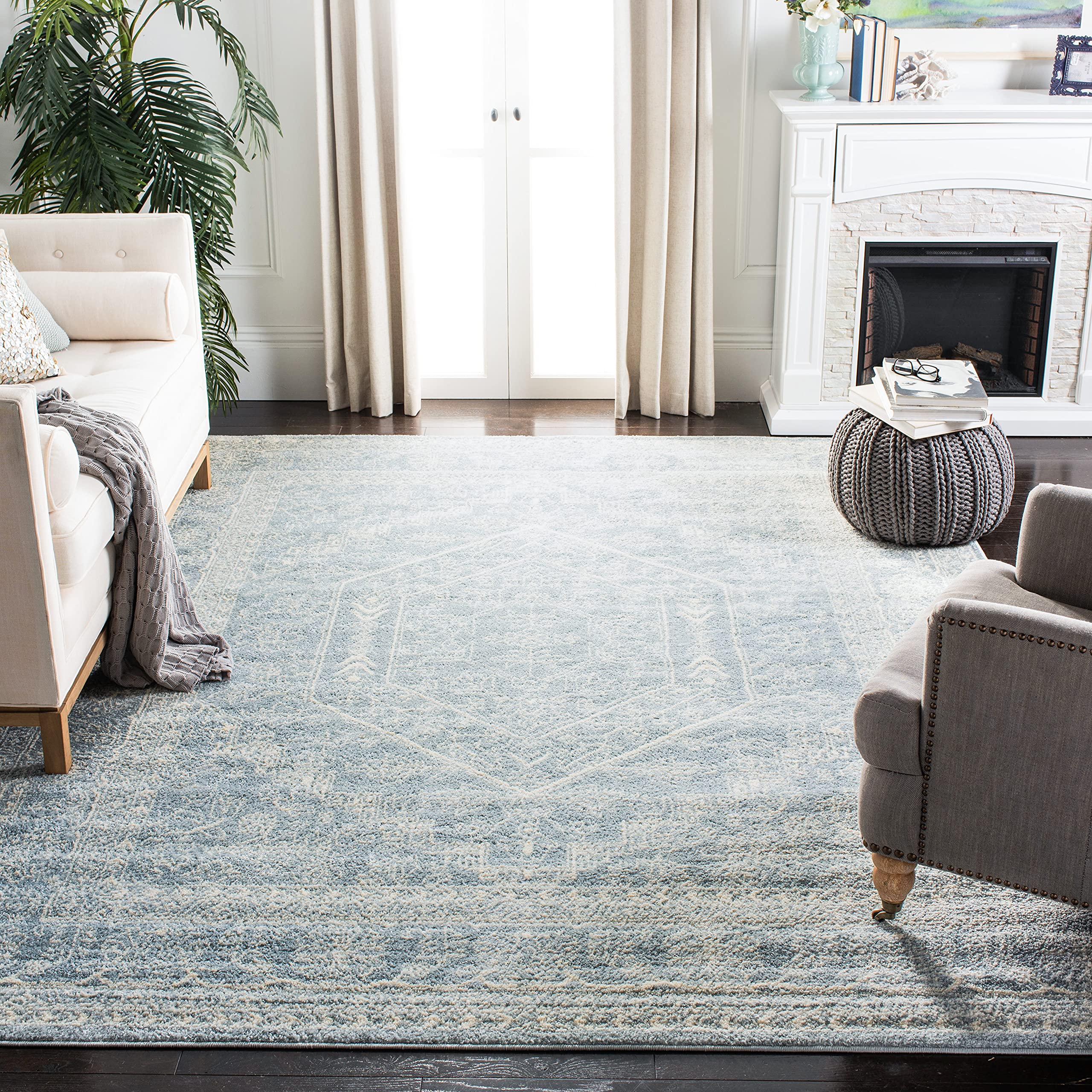SAFAVIEH Adirondack Collection X-Large Area Rug - 11 x 15, Slate & Ivory, Oriental Medallion Design, Non-Shedding & Easy Care,