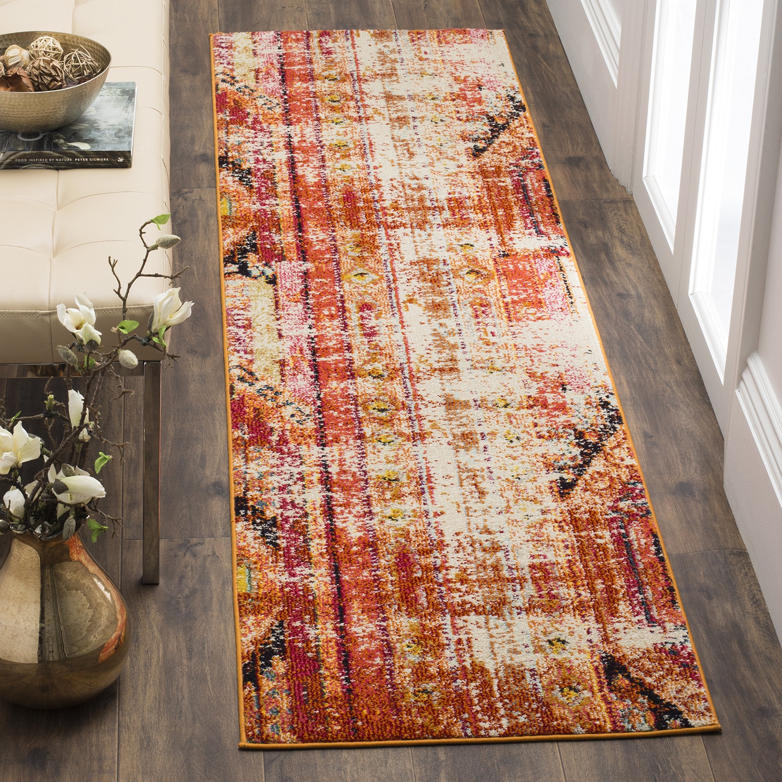 SAFAVIEH Monaco Collection Runner Rug - 22 x 12, Orange & Multi, Boho Chic Tribal Distressed Design, Non-Shedding & Easy Care,