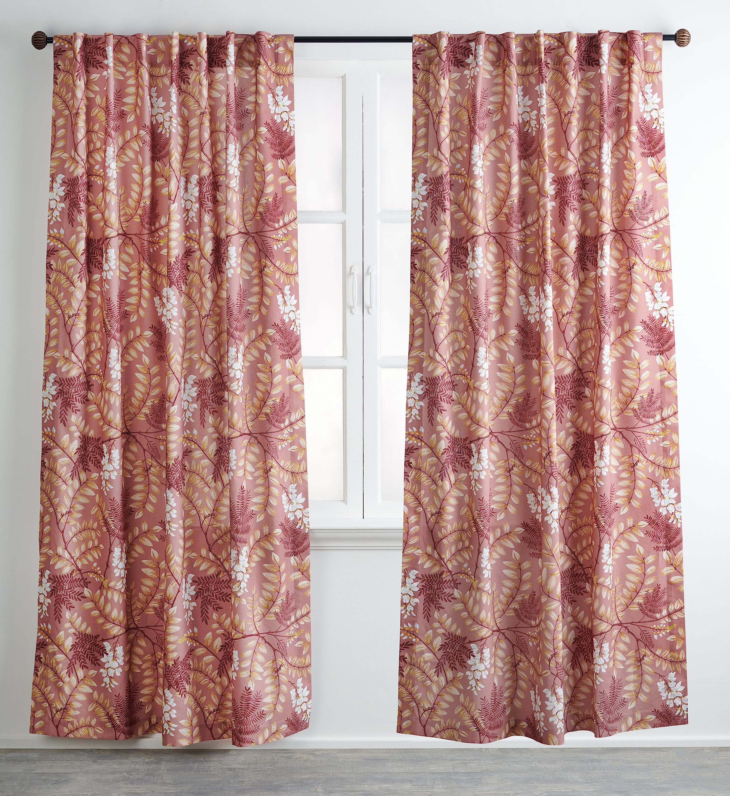Maison d' Hermine 100% Cotton Curtain Feuillage Cameo Brown Two Panel Curtains for Living Rooms Bedrooms Offices Tailored with a