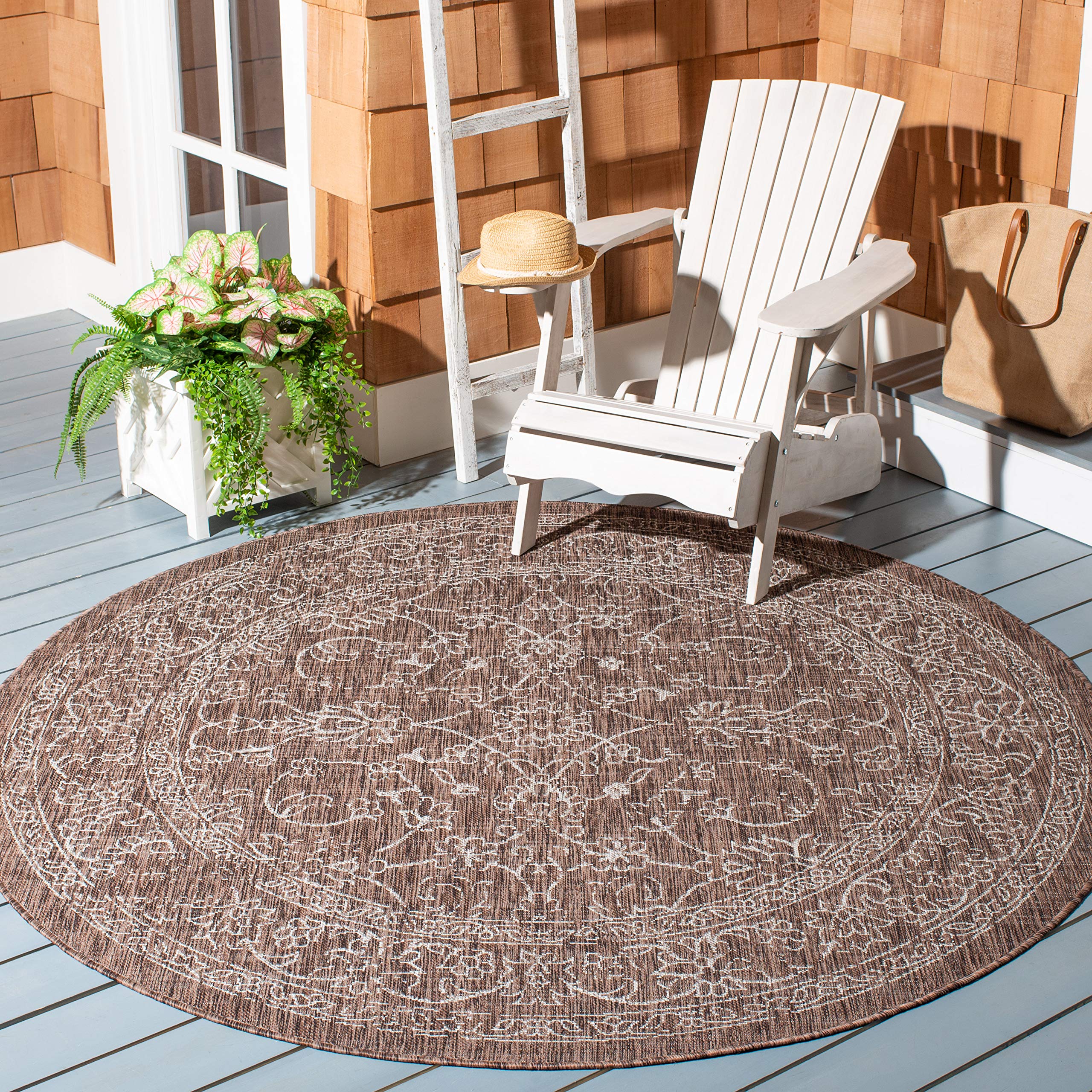 Safavieh Courtyard Collection 4' Round Brown/Ivory Cy8680 Indoor/ Outside Waterproof Easy Cleansingpatio Backyard Mudroom Area M