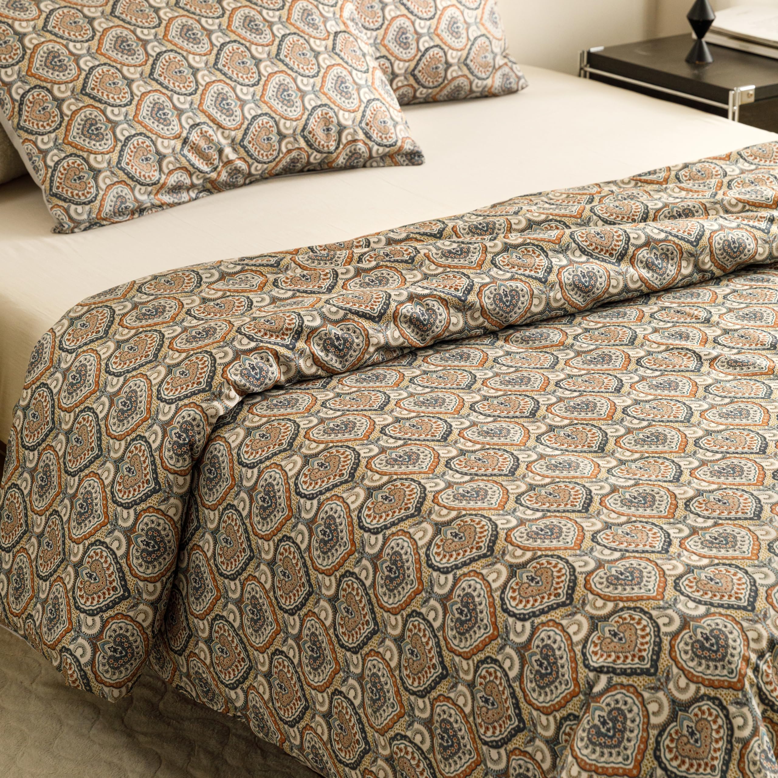 Heimenaogo Egyptian Cotton Duvet Cover King Size Sateen Weave, Silky Soft Duvet Cover With Zipper Closure, Long Staple Cotton Co