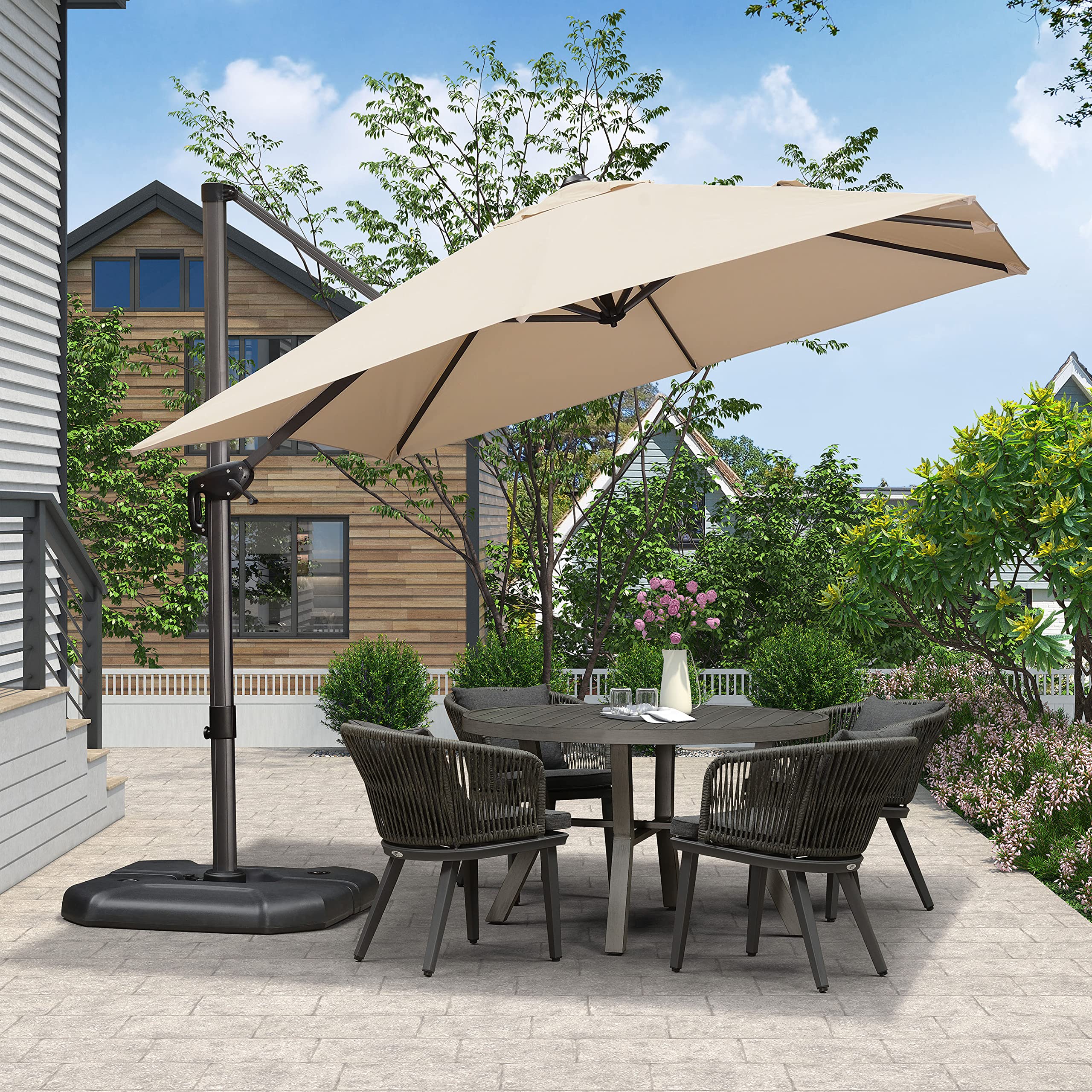 Purple Leaf 9 Feet Patio Umbrella Outdoor Cantilever Square Umbrella Aluminum Offset Umbrella With 360-Degree Rotation For Garden Deck Pool Patio, Beige
