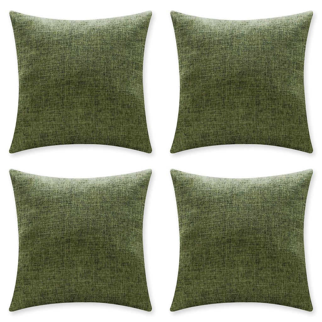 Home Brilliant Set of 4 Green Pillow Covers 18x18 Farmhouse Lined Linen Pillow Covers Square Cushion Covers 45cm for Couch Sofa 