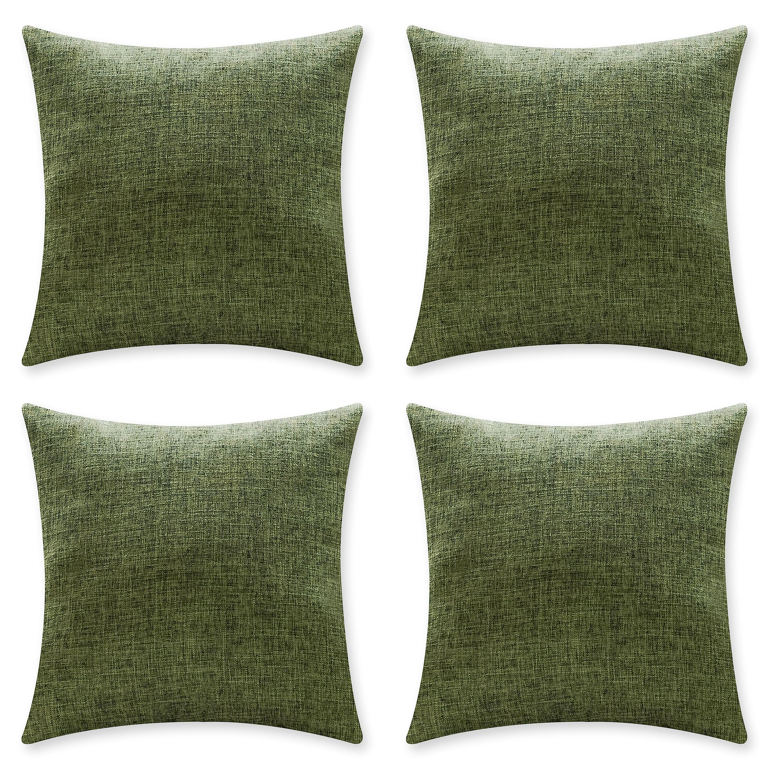 Home Brilliant Set of 4 Green Pillow Covers 18x18 Farmhouse Lined Linen Pillow Covers Square Cushion Covers 45cm for Couch Sofa 