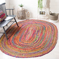 SAFAVIEH Cape Cod Collection Area Rug - 3 x 5 Oval, Red & Multi, Handmade Boho Braided Jute & Cotton, Ideal for High Traffic A