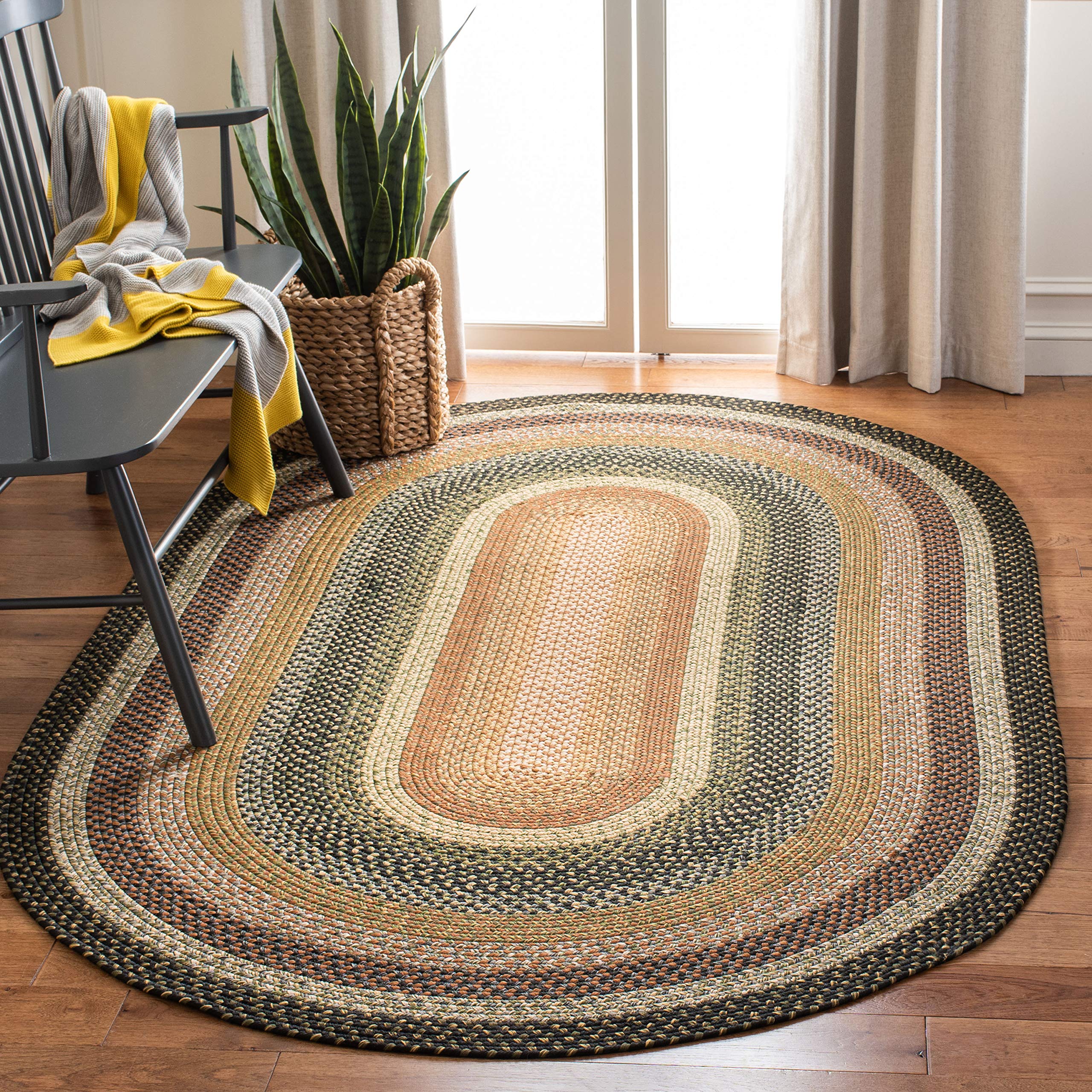 SAFAVIEH Braided Collection Area Rug - 9 x 12 Oval, Multi, Handmade Country Cottage Reversible, Ideal for High Traffic Areas i