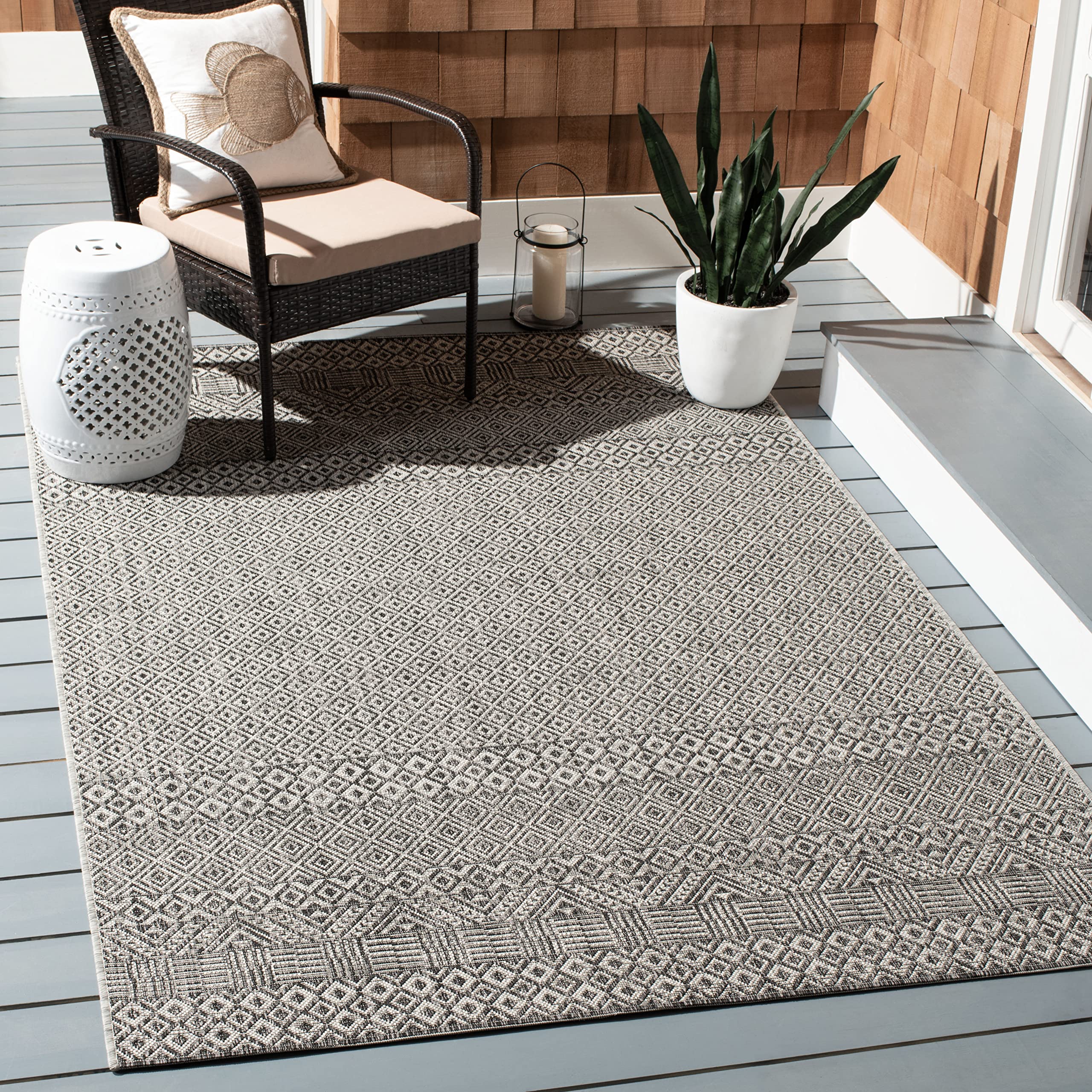 Safavieh Courtyard Collection 5'3' Square Grey/Black Cy8235 Indoor/ Outside Waterproof Easy Cleansingpatio Backyard Mudroom Area Mat